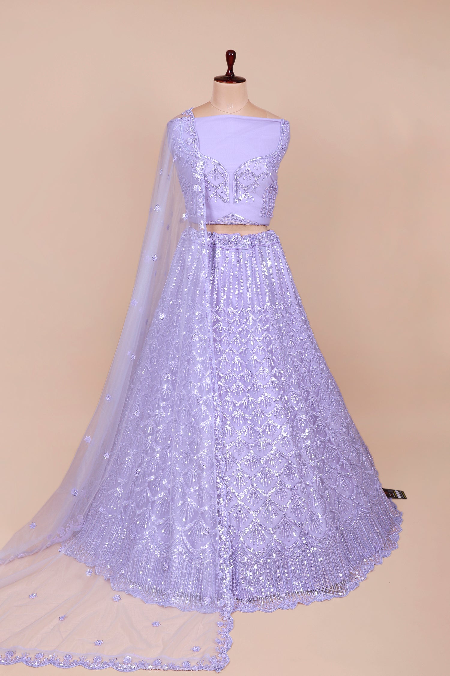 Lavender Net Lehenga With Sequins Detailing