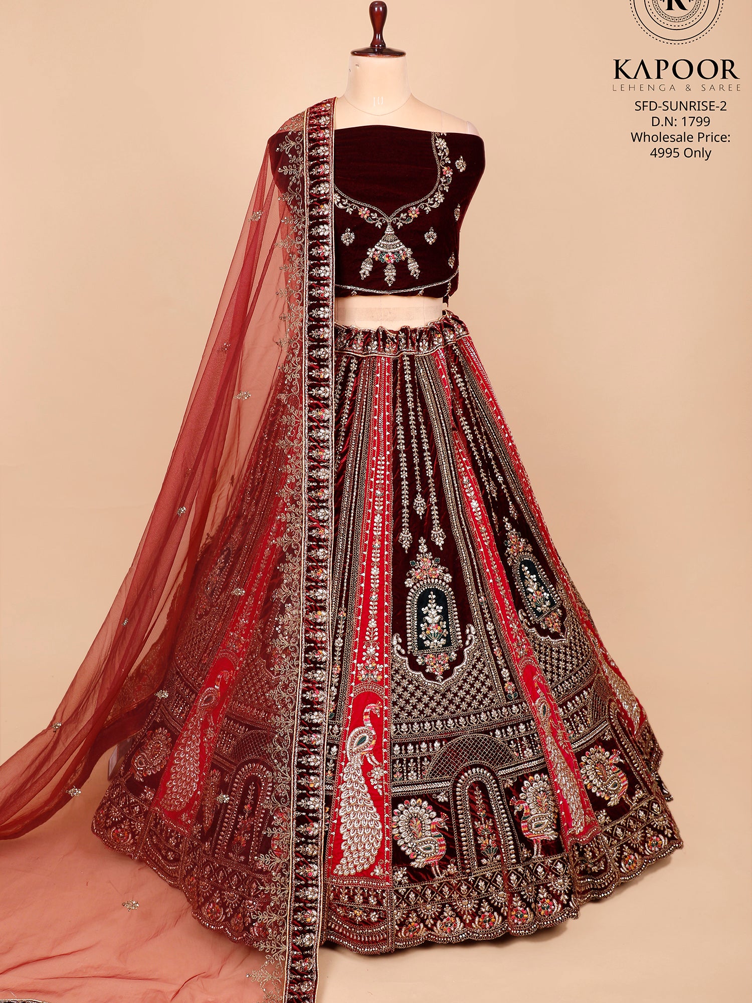 Velvet Wedding Lehenga With Jarkan