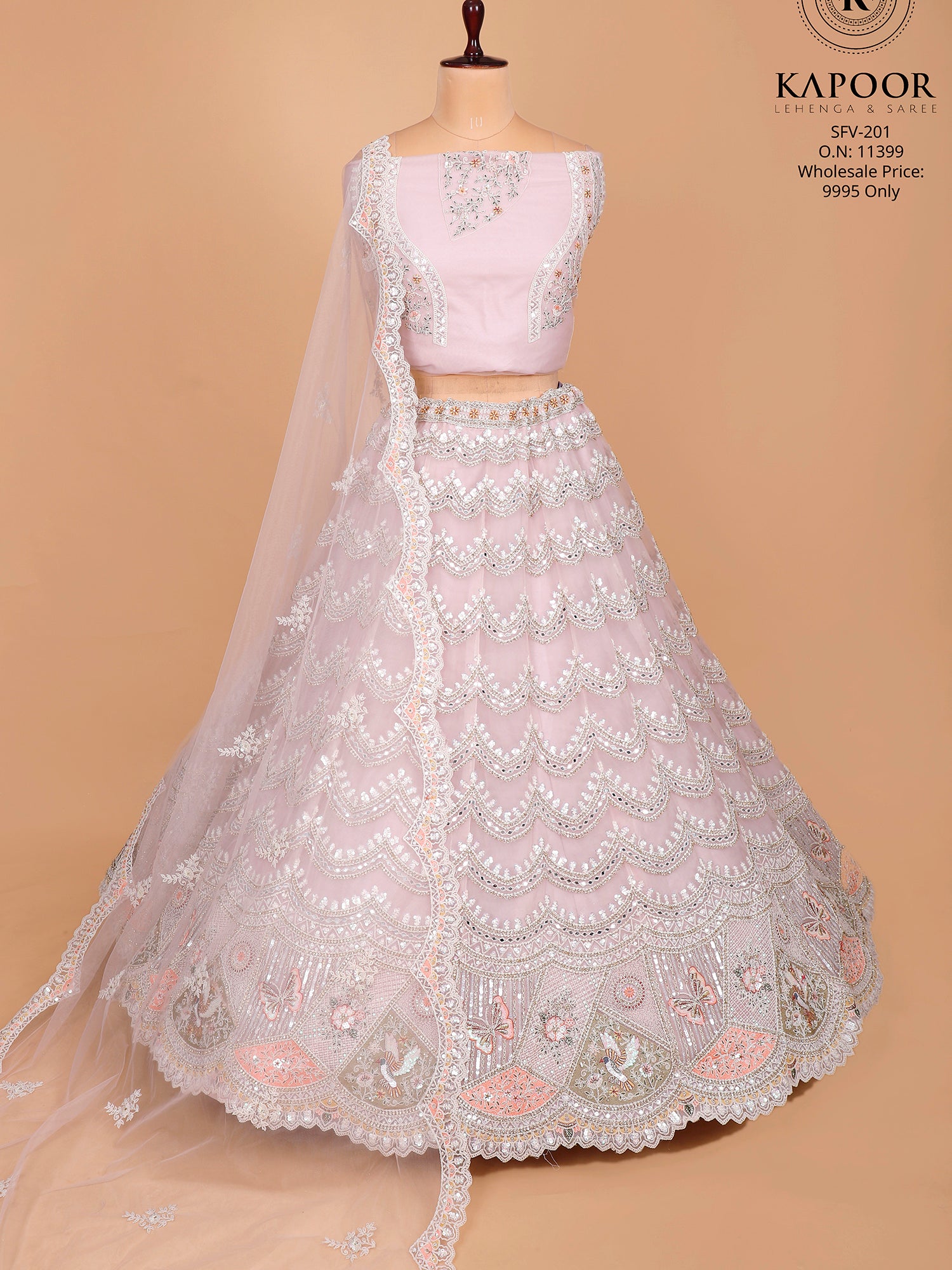 Baby Pink Net Lehenga With Diamond