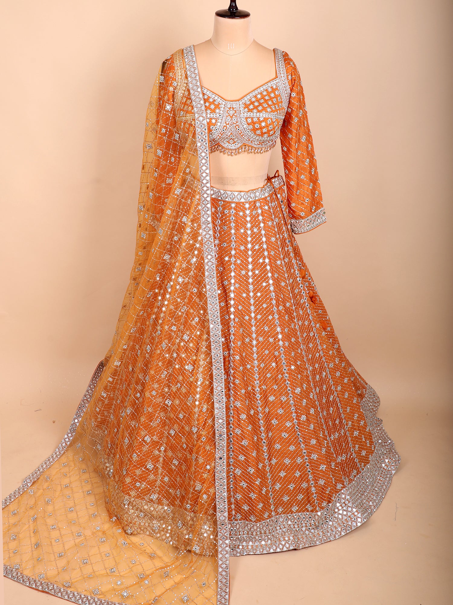 Saffron Spark Orange Thread Embroidered Lehenga