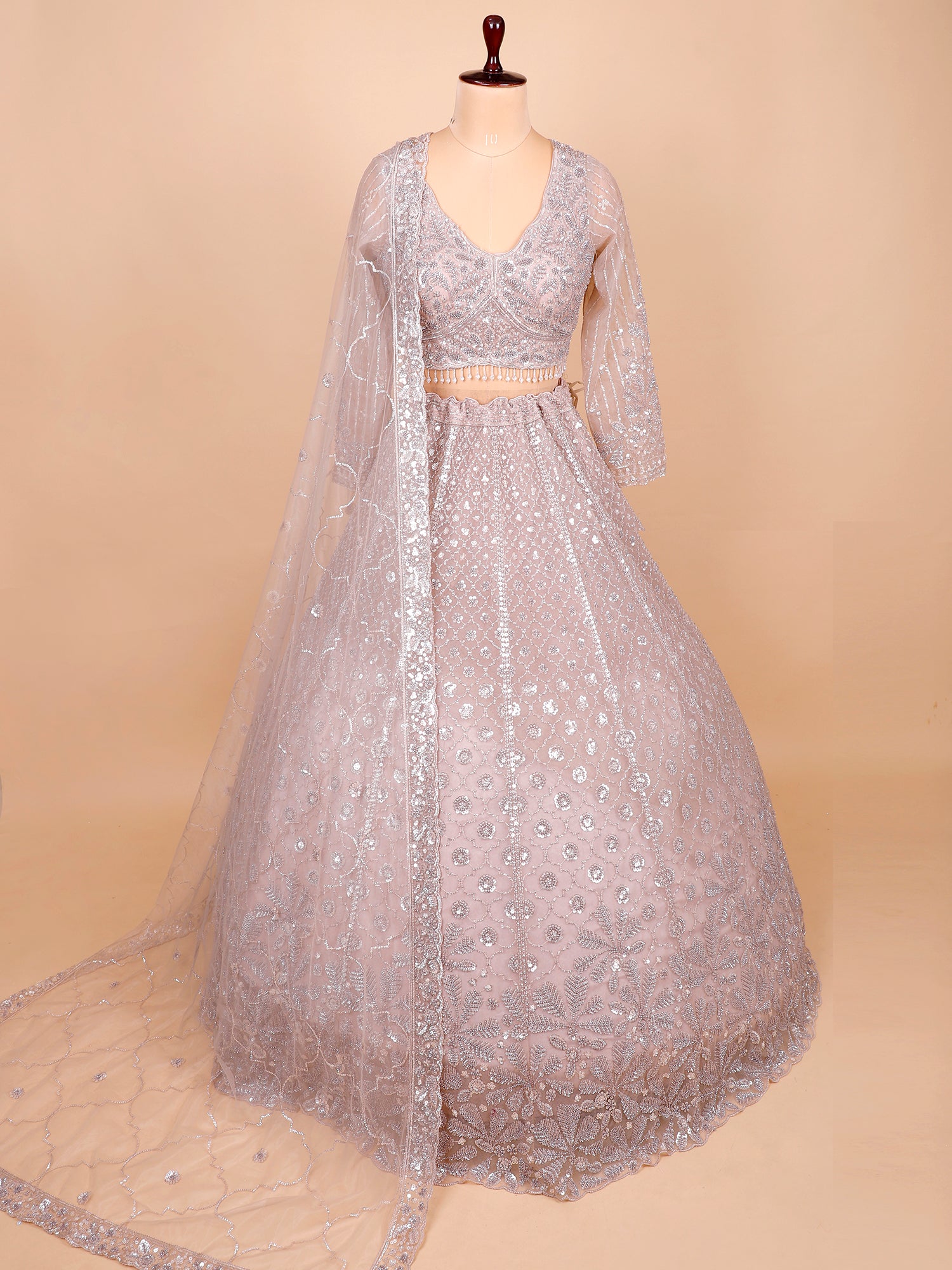 Baby Pink Designer Net Lehenga