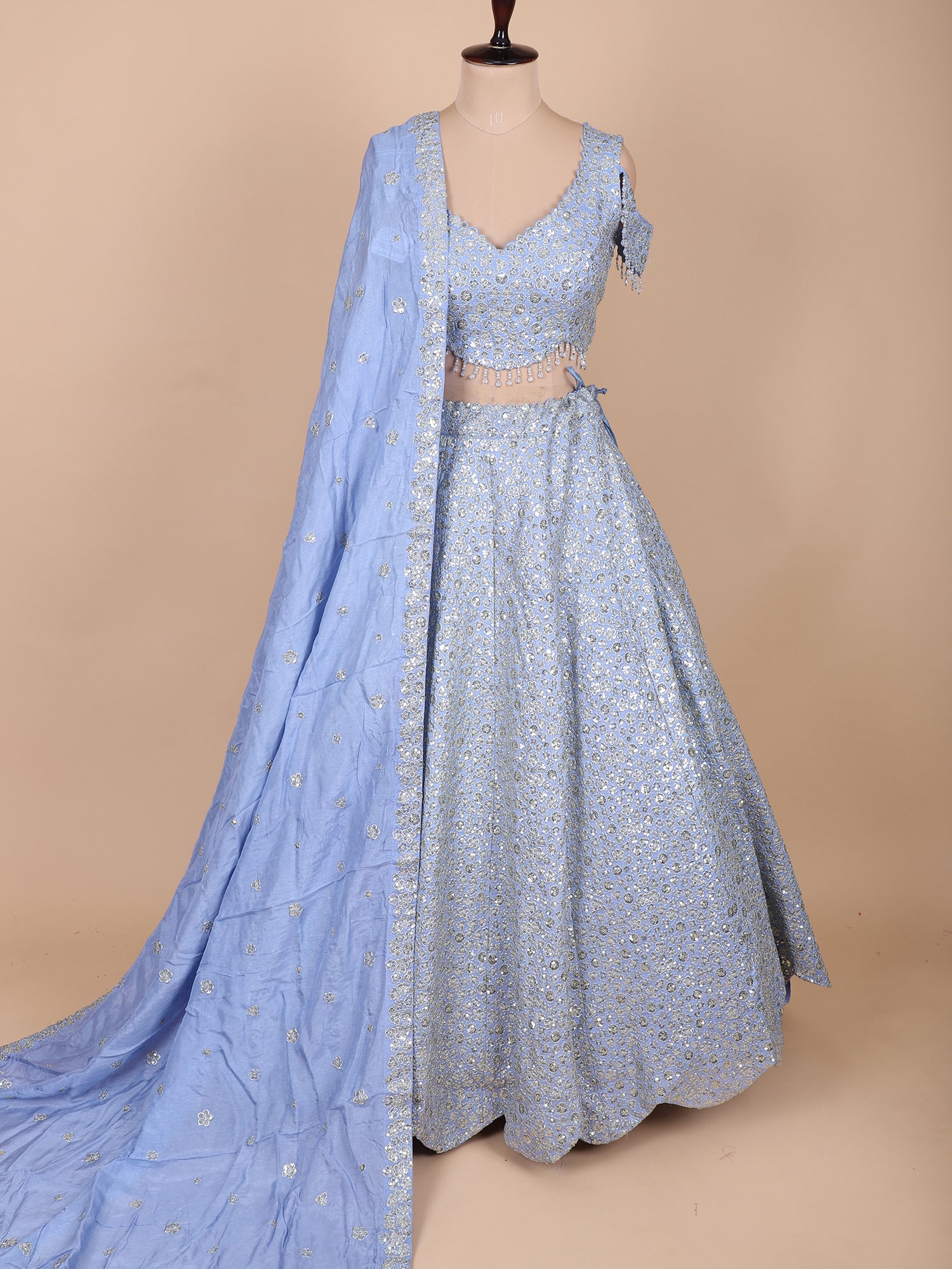 Powder Blue Georgette Embroidered Lehenga Set