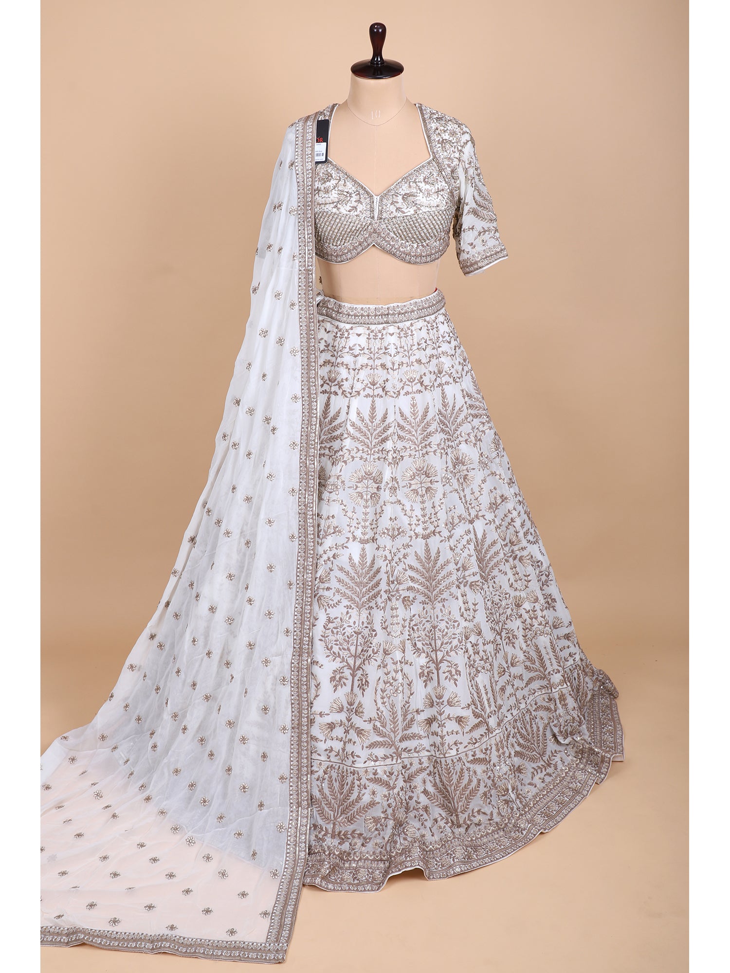 White Gold Lehenga With Handcrafted Zari Embroidery