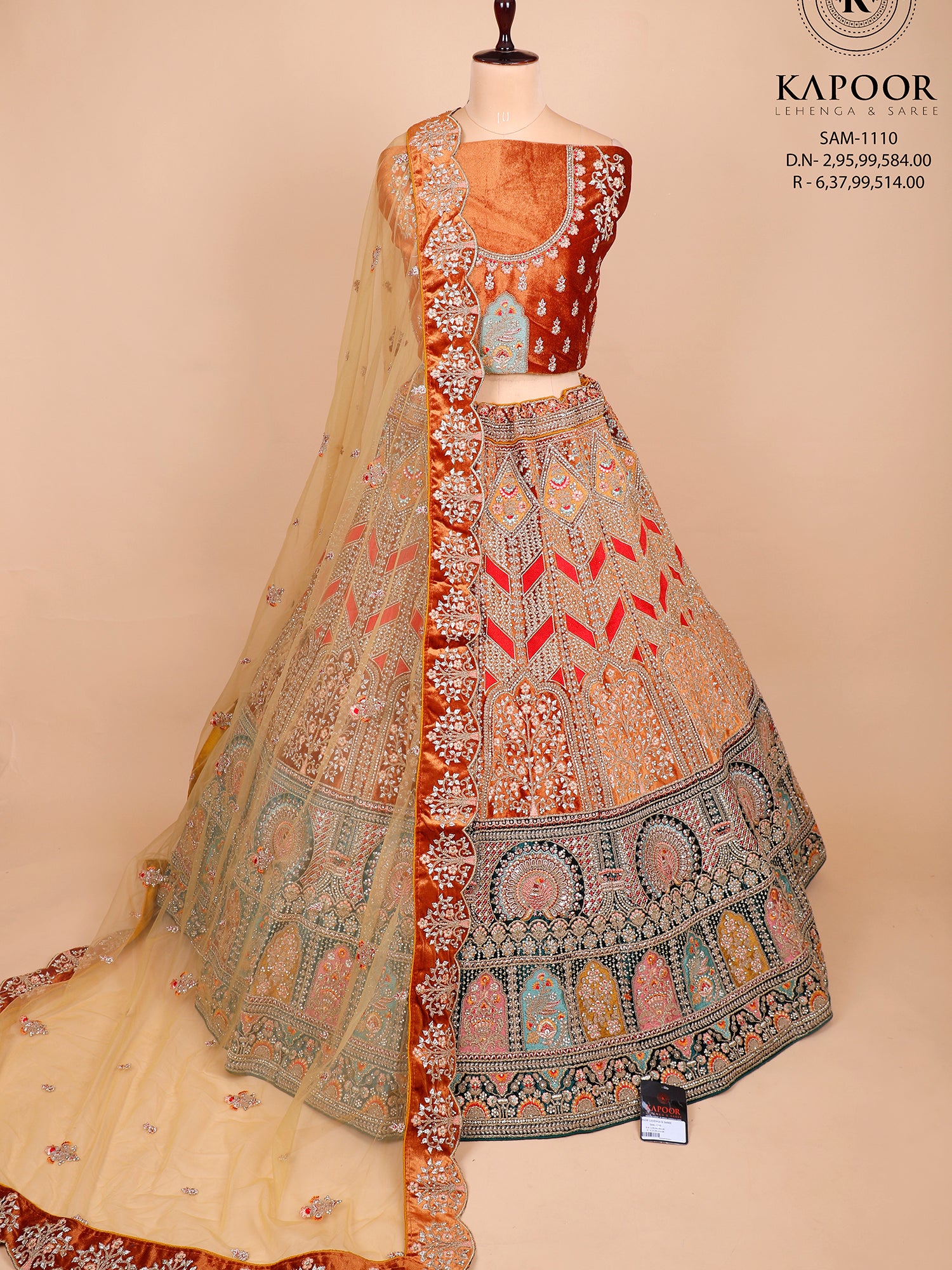 Rust Velvet Bridal Lehenga With Multi Work