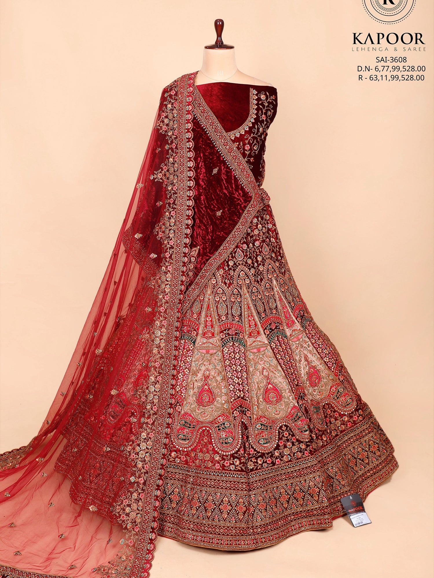 Multi Velvet Bridal Lehenga With Patch