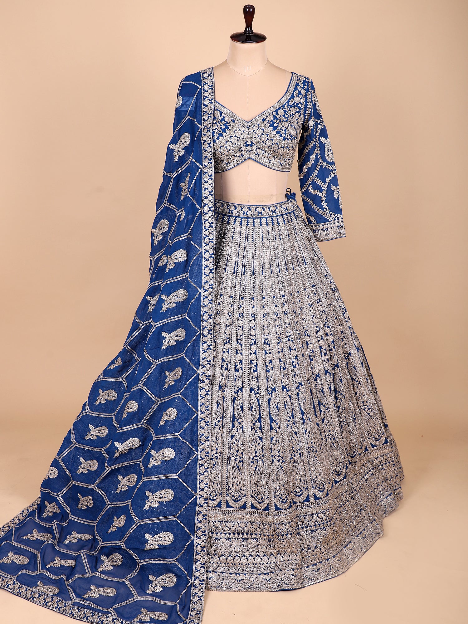 Blue Wedding And Festive Wear Lehenga