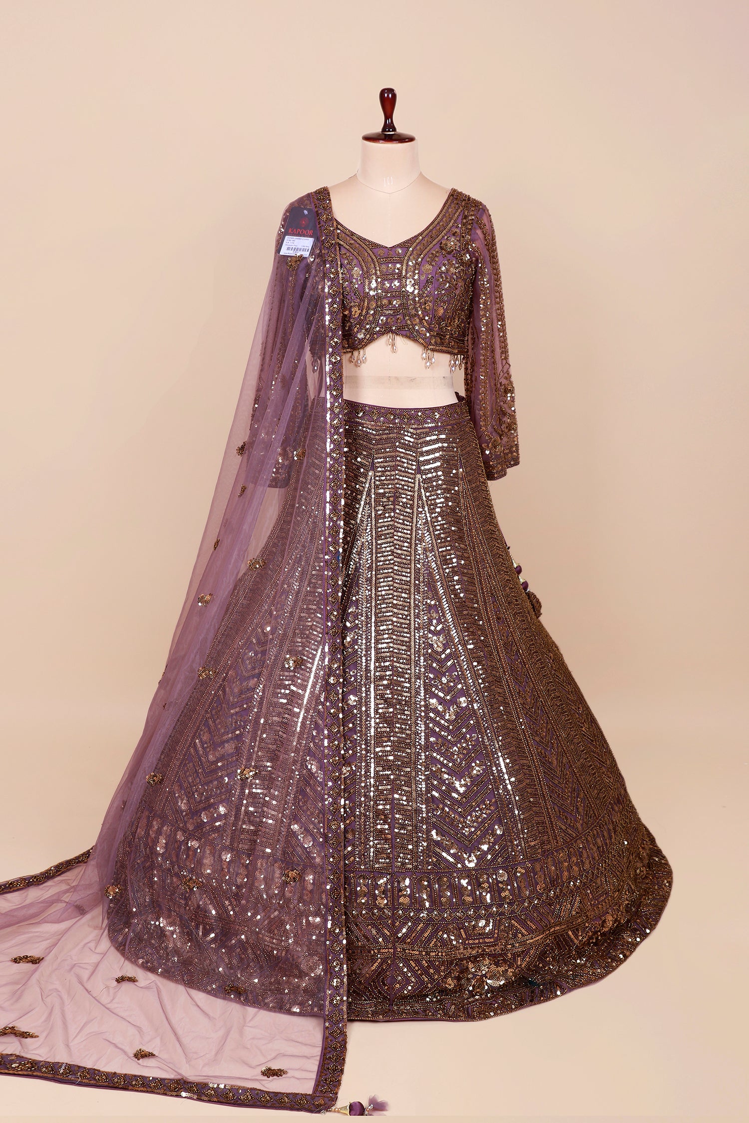 Purple Net Bronze Jarkan Lehenga