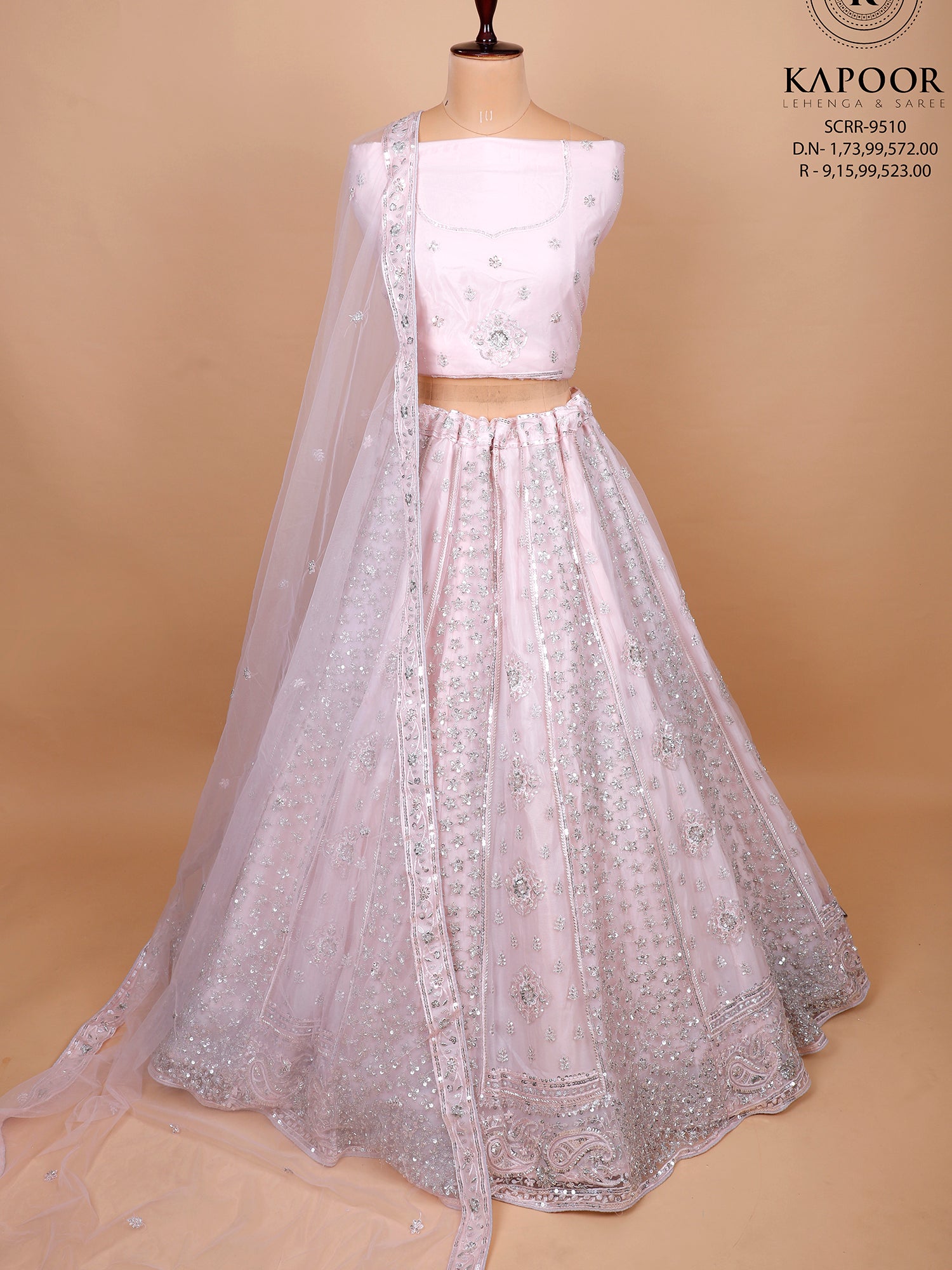 Baby Pink Net Lehenga With Sequins
