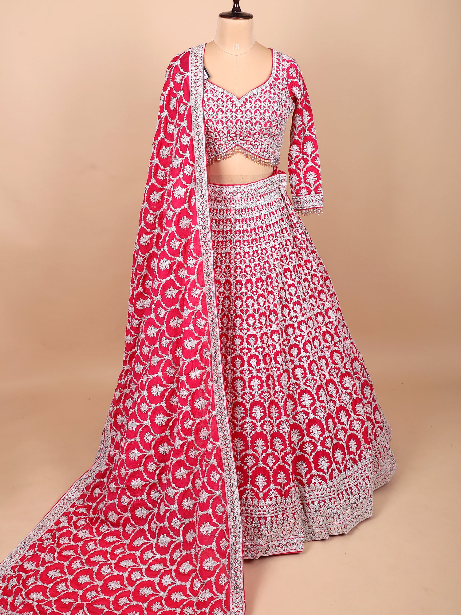 Rani Pink Georgette Embroidered Lehenga