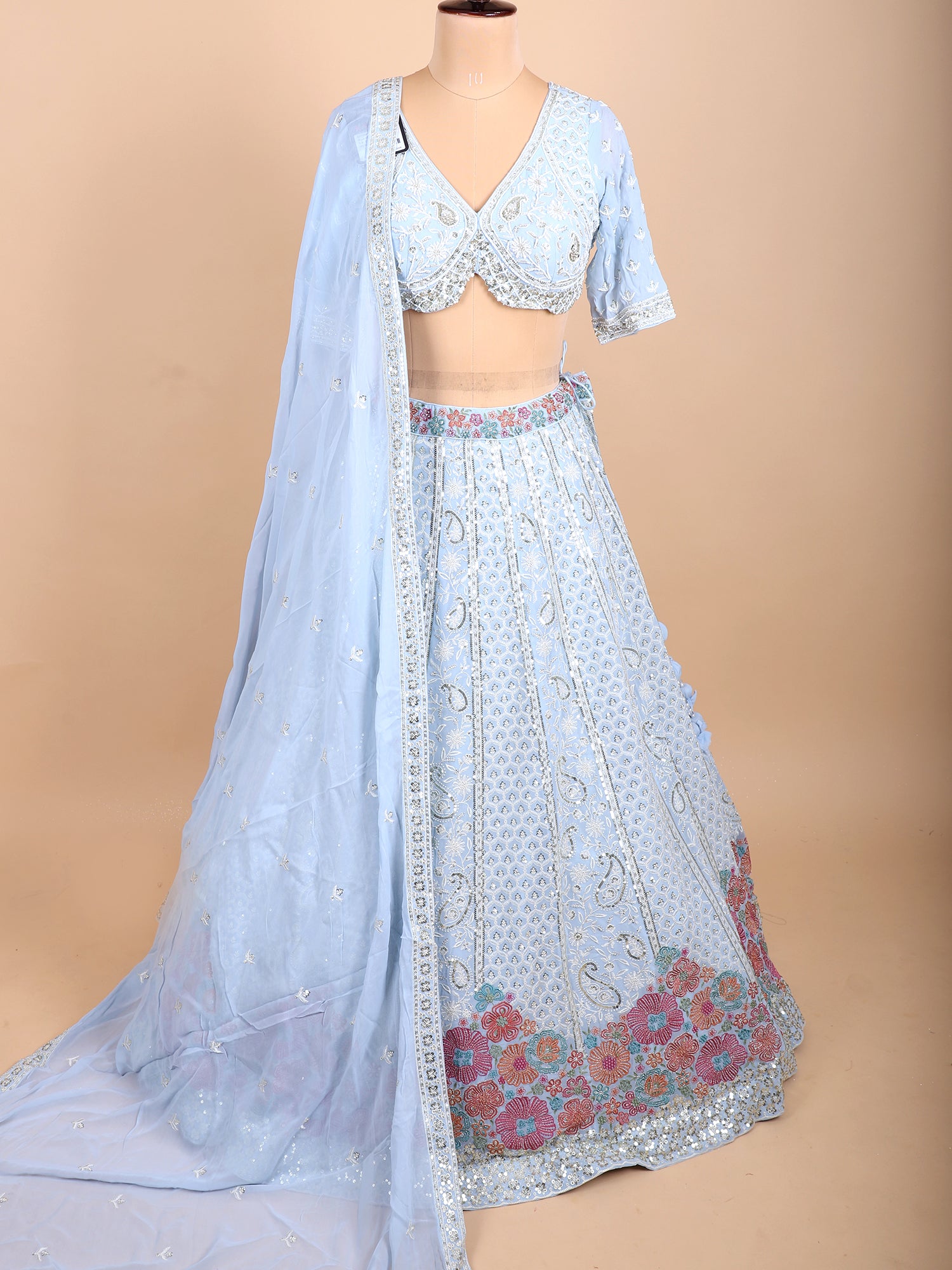 Celestial Mist Sky Powder Handworked Lehenga