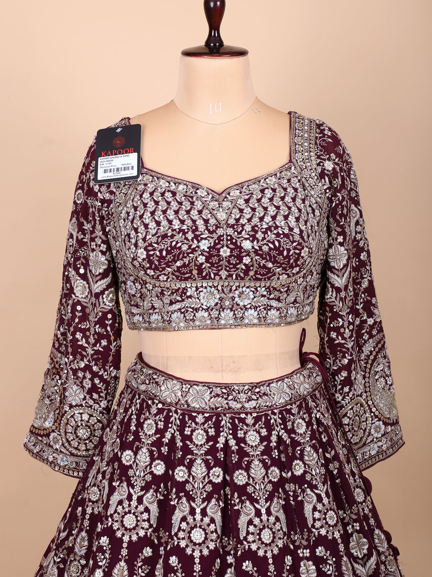 Wedding Deep Maroon Thread Work Lehenga