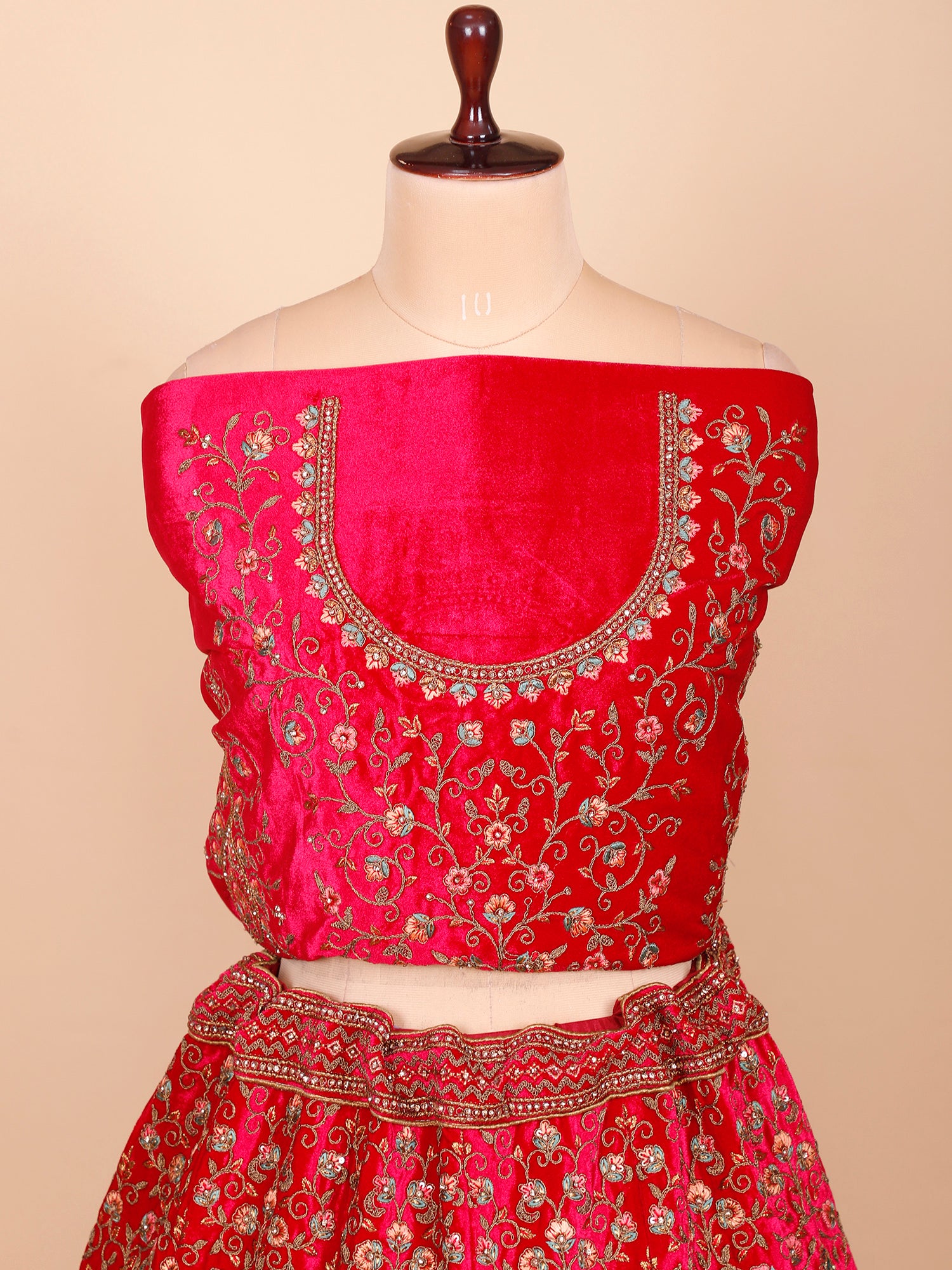 Velvet Lehenga With Colourful Embroidery