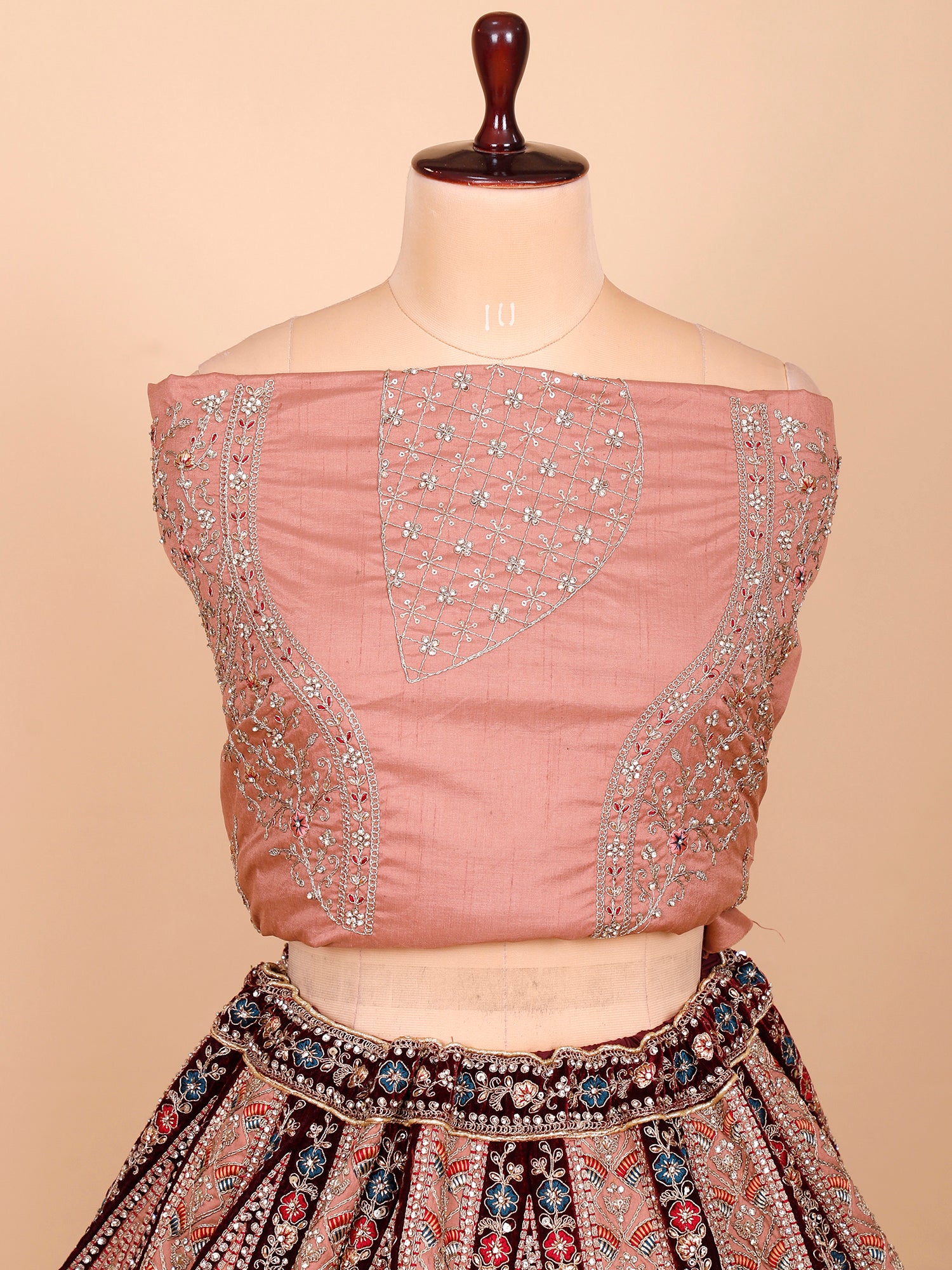 Velvet Multi Embroidery Patchwork Lehenga