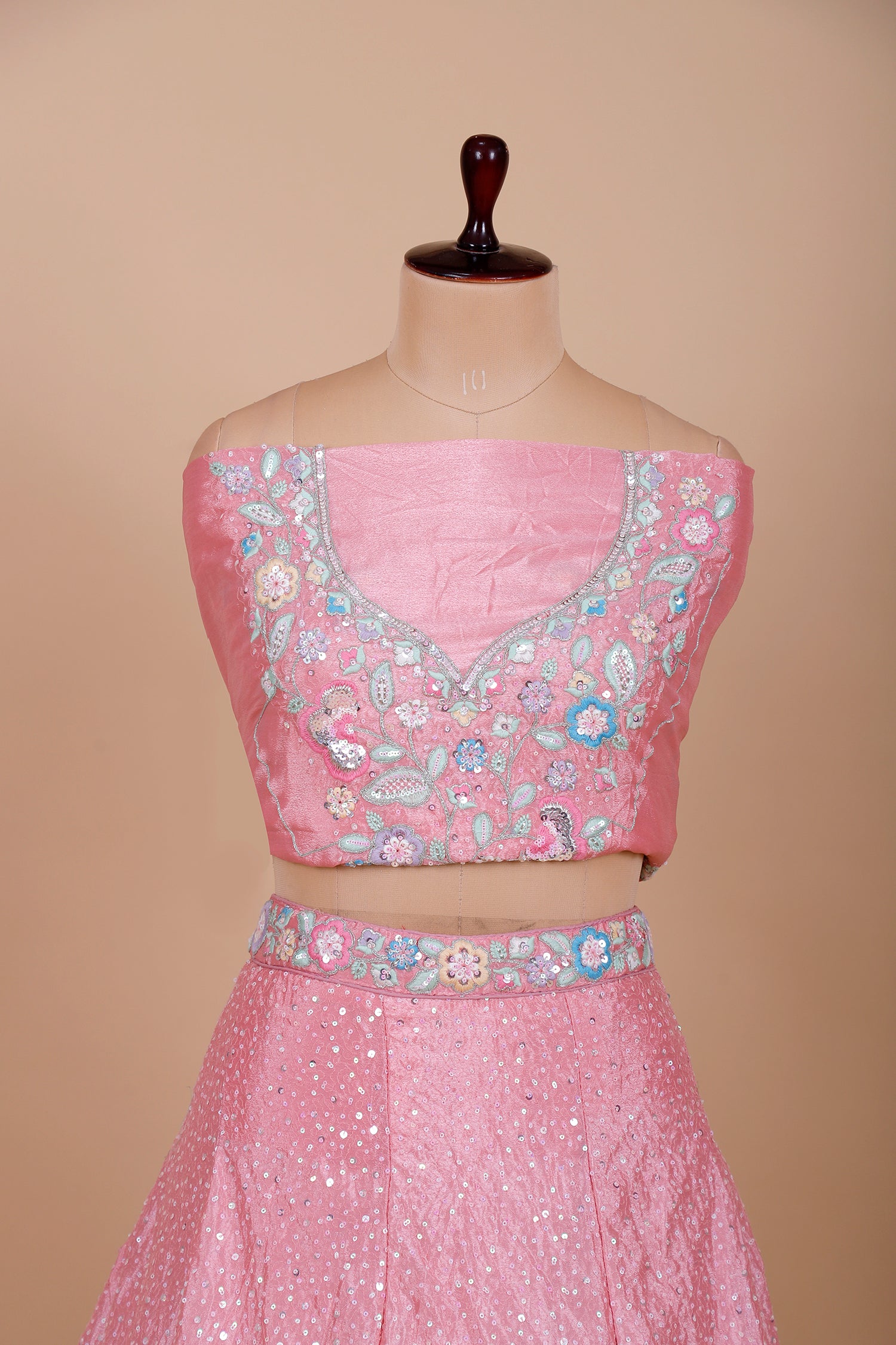 Pink Chinon Lehenga With Jarkan Work