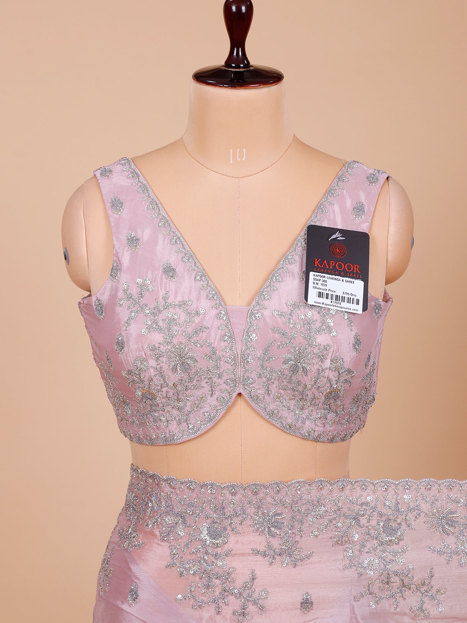 Baby Pink Chinon Silk Sequin Saree