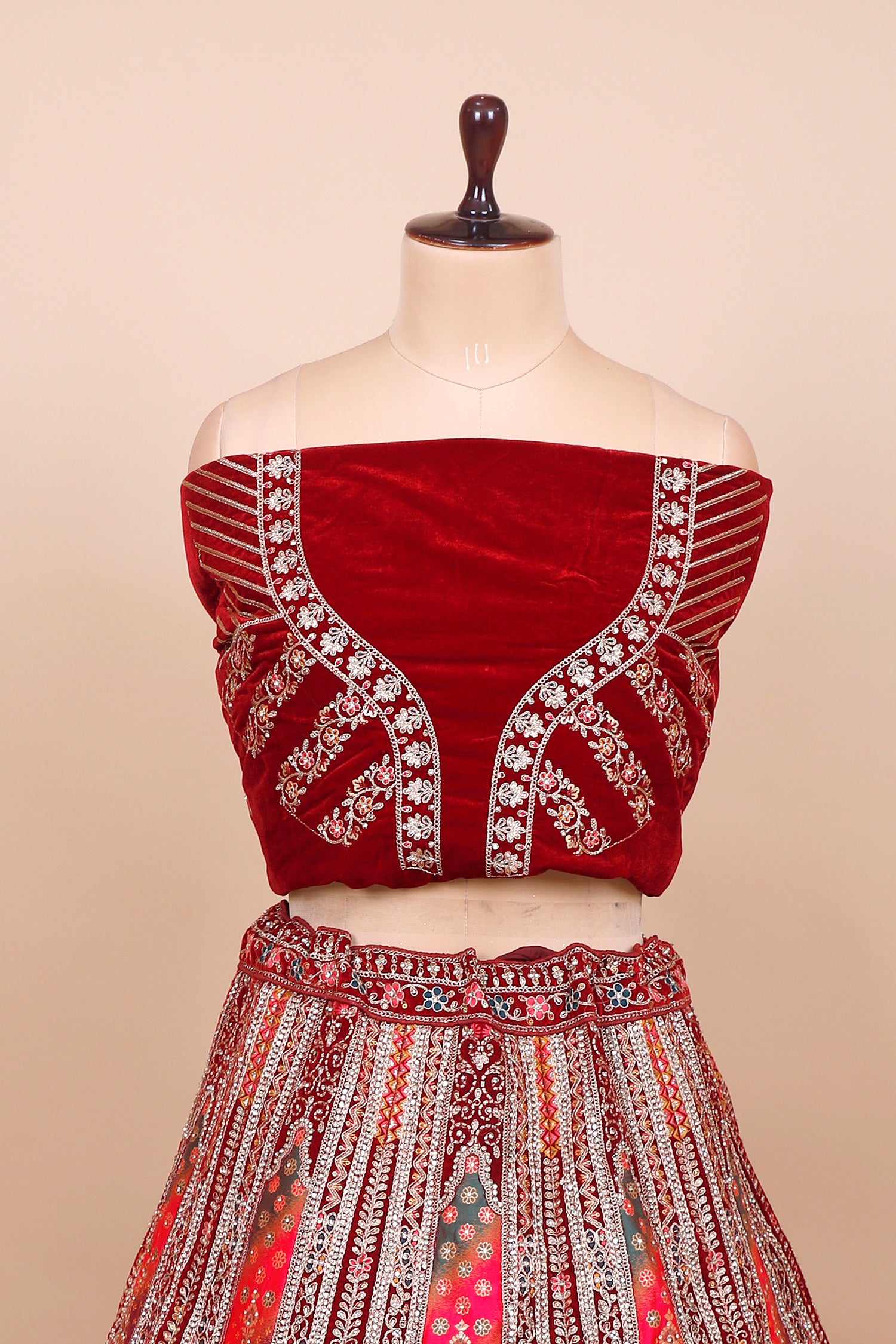 Regal Multi-Color Velvet Bridal Lehenga