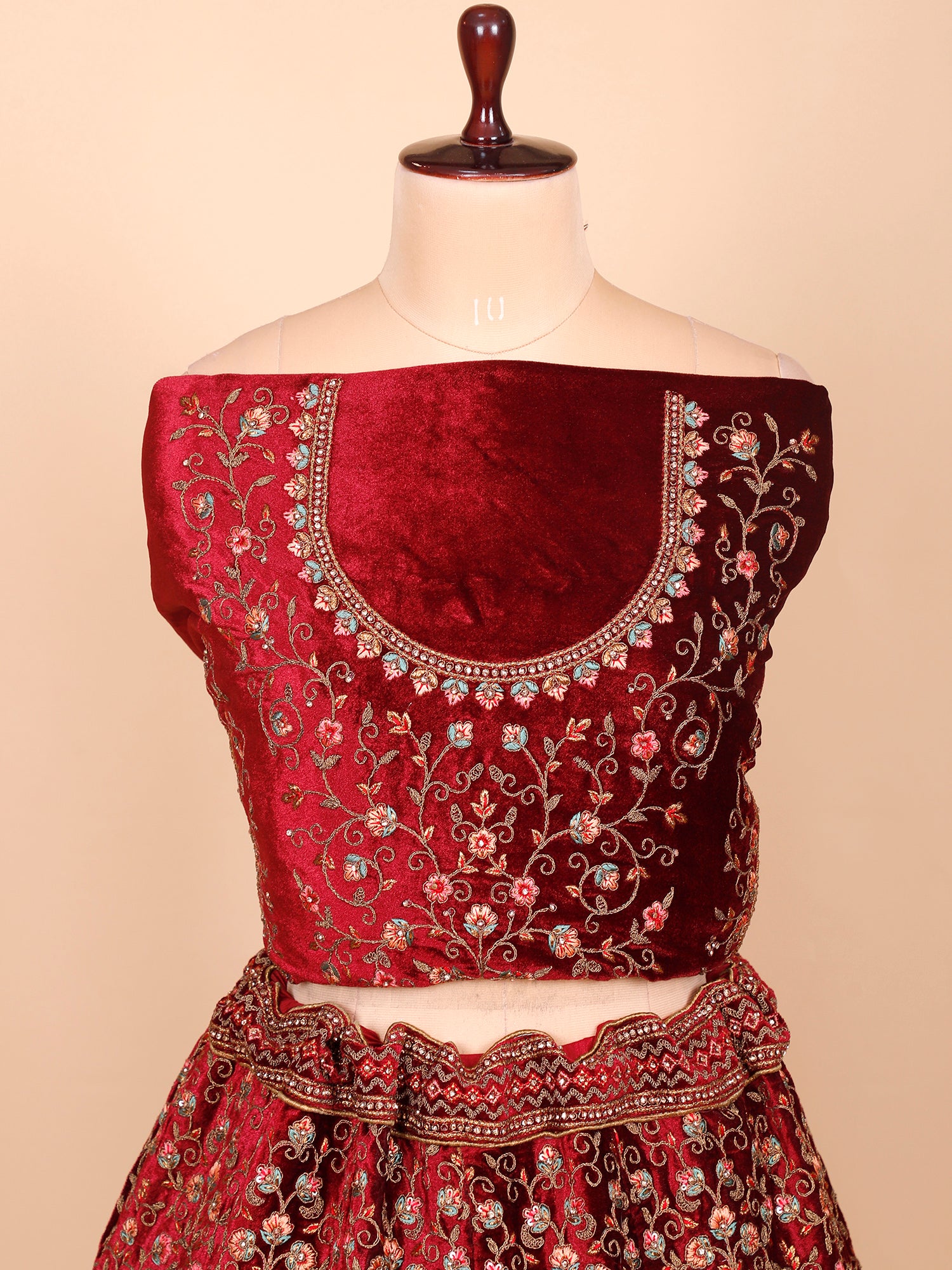 Multi Velvet Bridal Lehenga With Patch