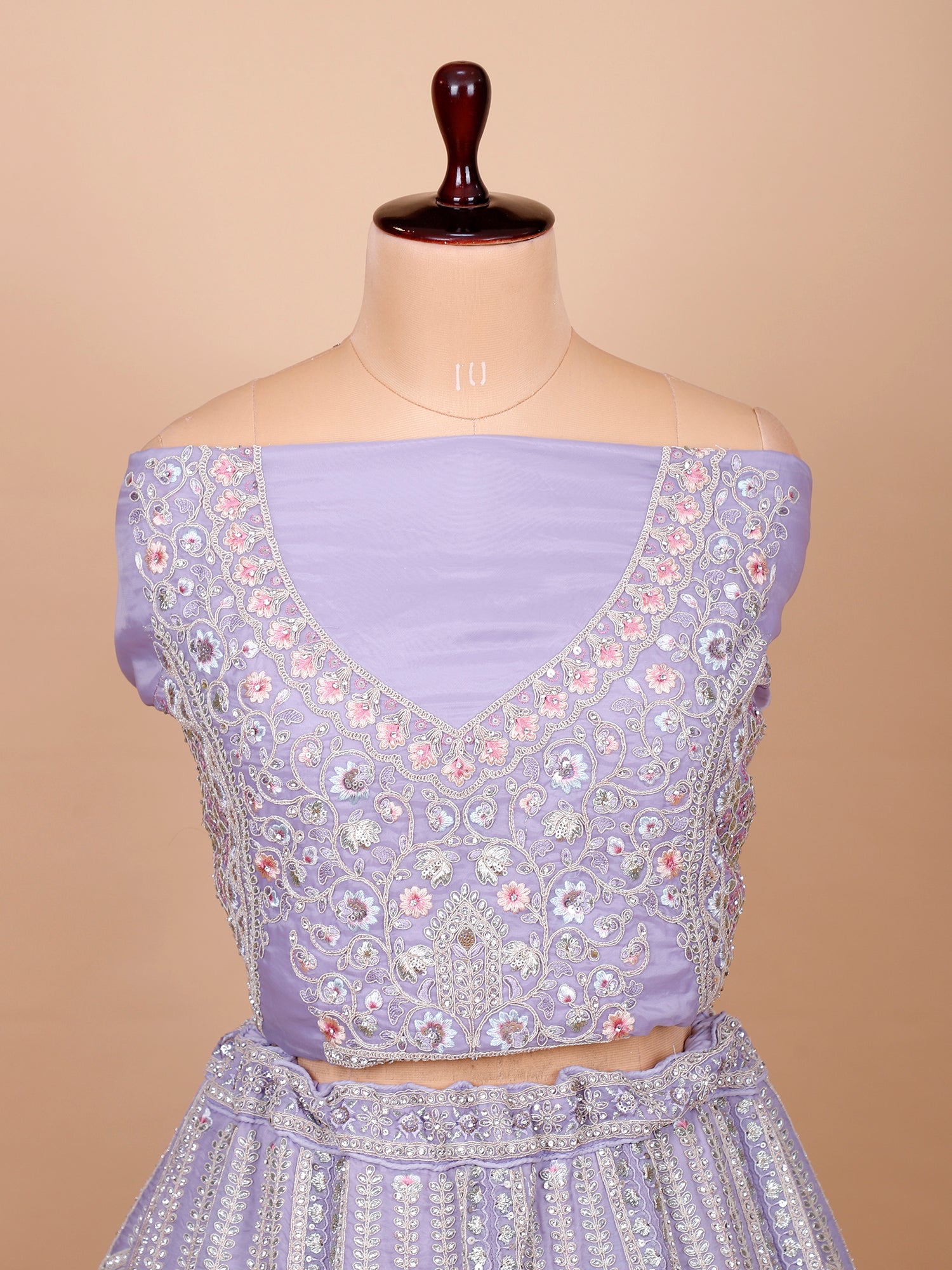 Light Purple Silk Lehenga With Handwork And Beadwork