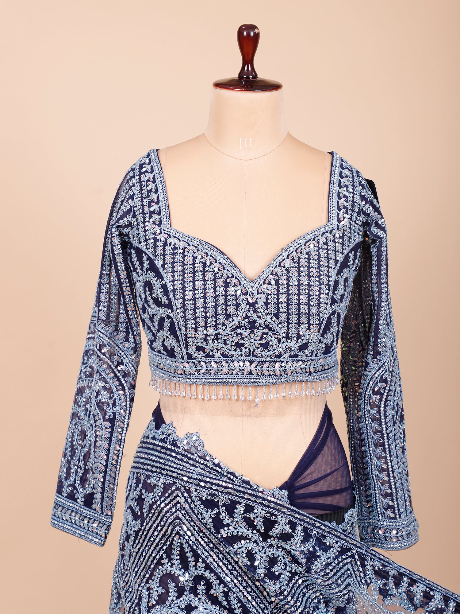 Royal Blue Net Designer Jarkan Saree