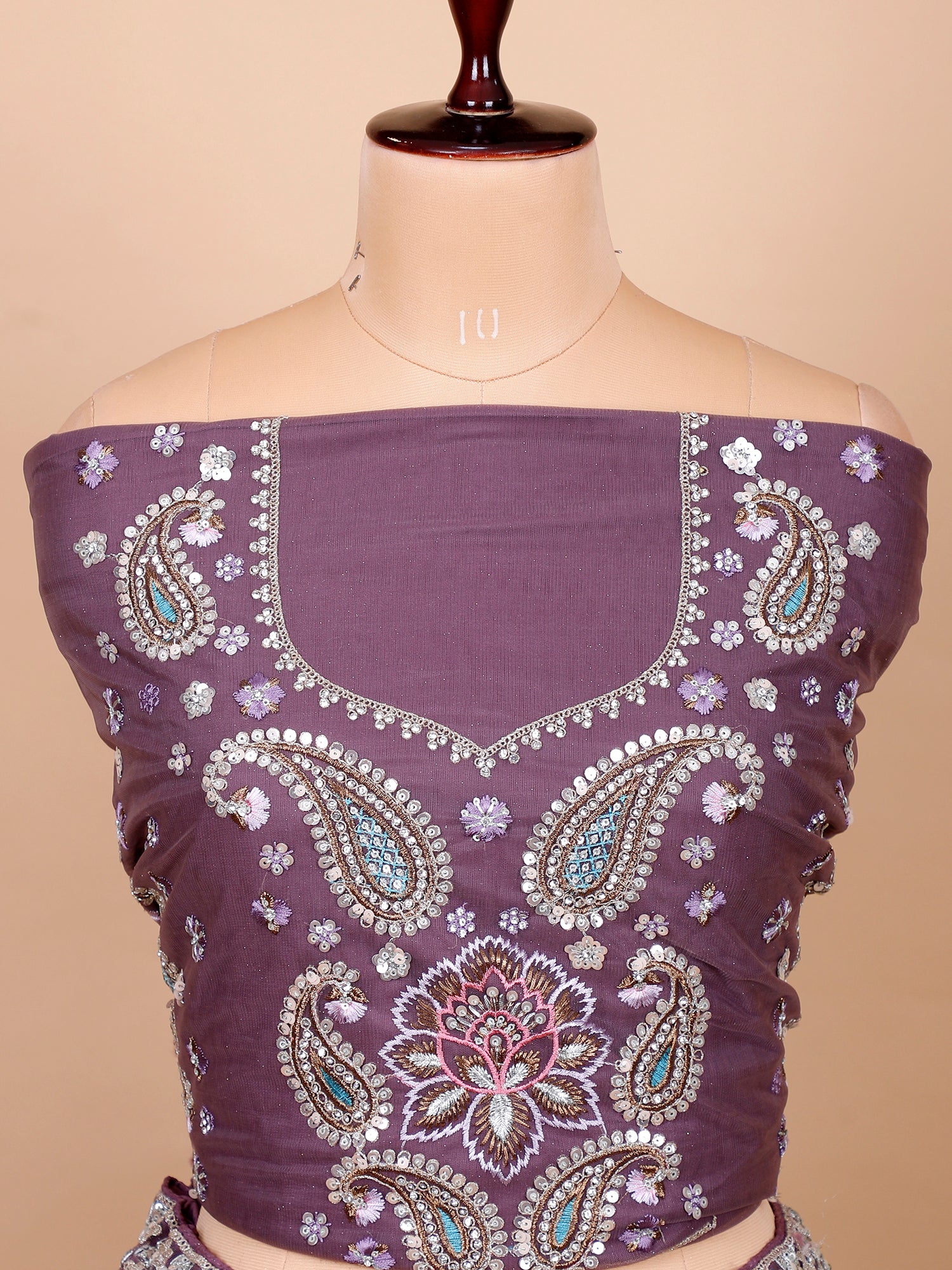 Dark Lavender Net Lehenga With Cut Dana