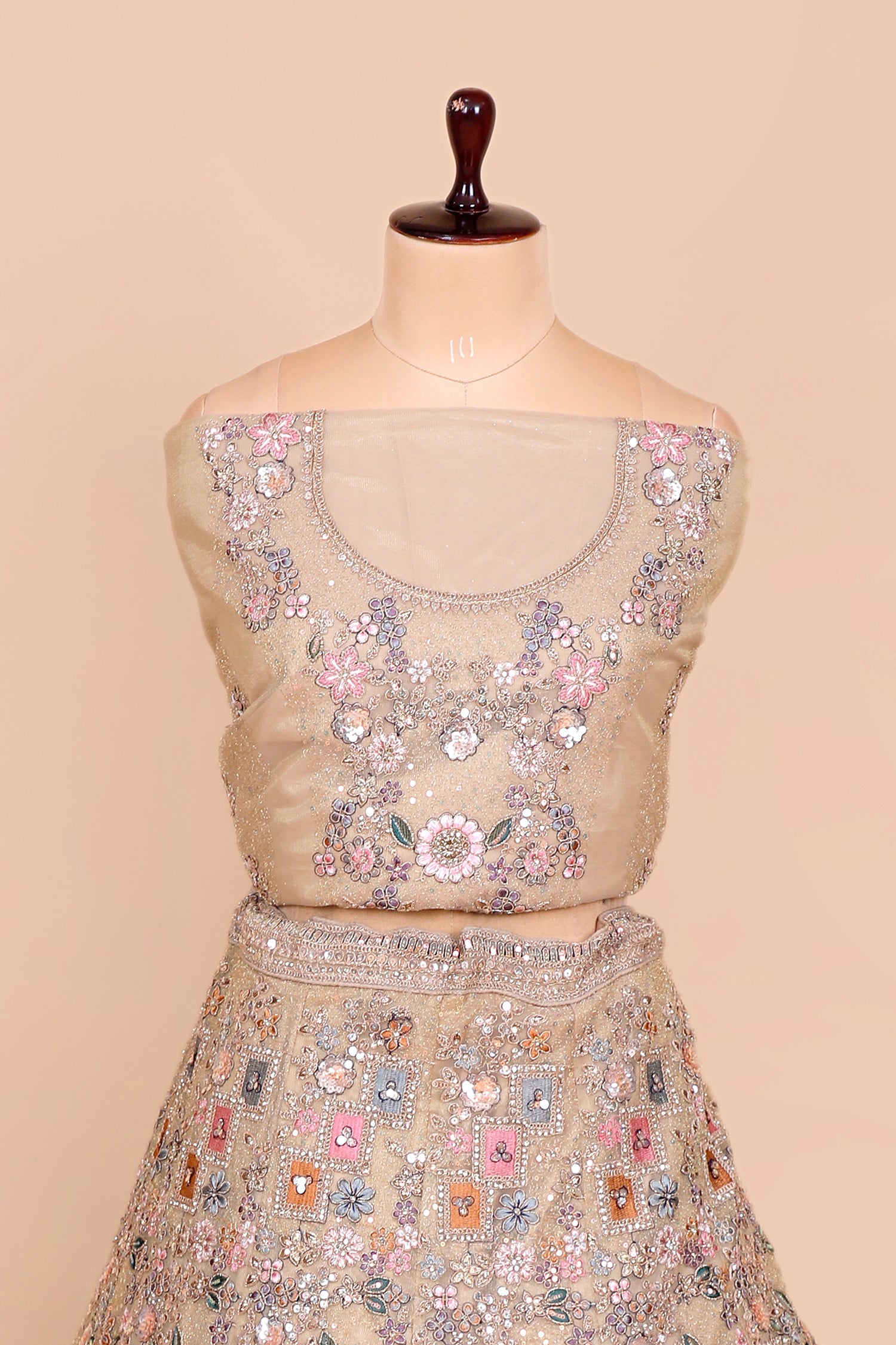 Chikoo Shimmer Lehenga With Embroiderry