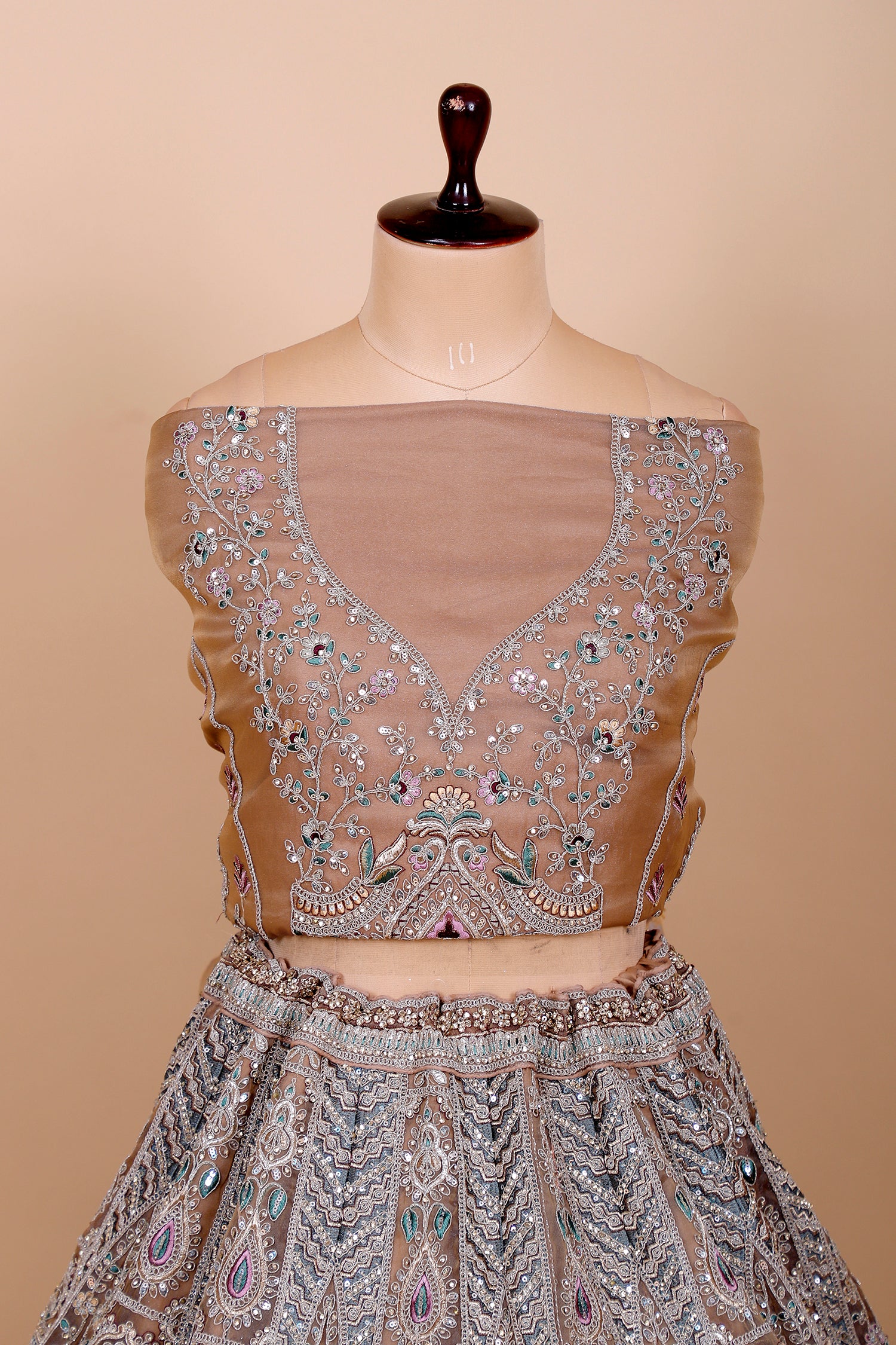 Brown Shimmer Lehenga With Multi-Thread & Jarkan