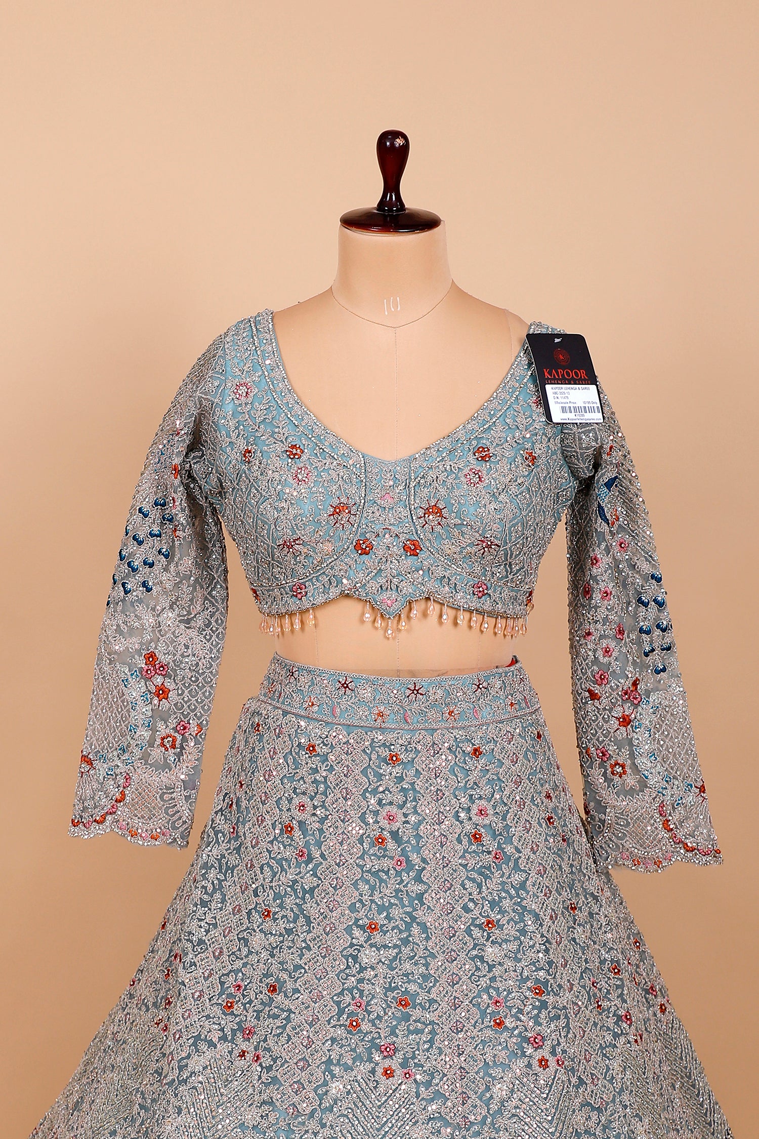 Sky Blue Net Multi-Thread Embroidered Crop Top