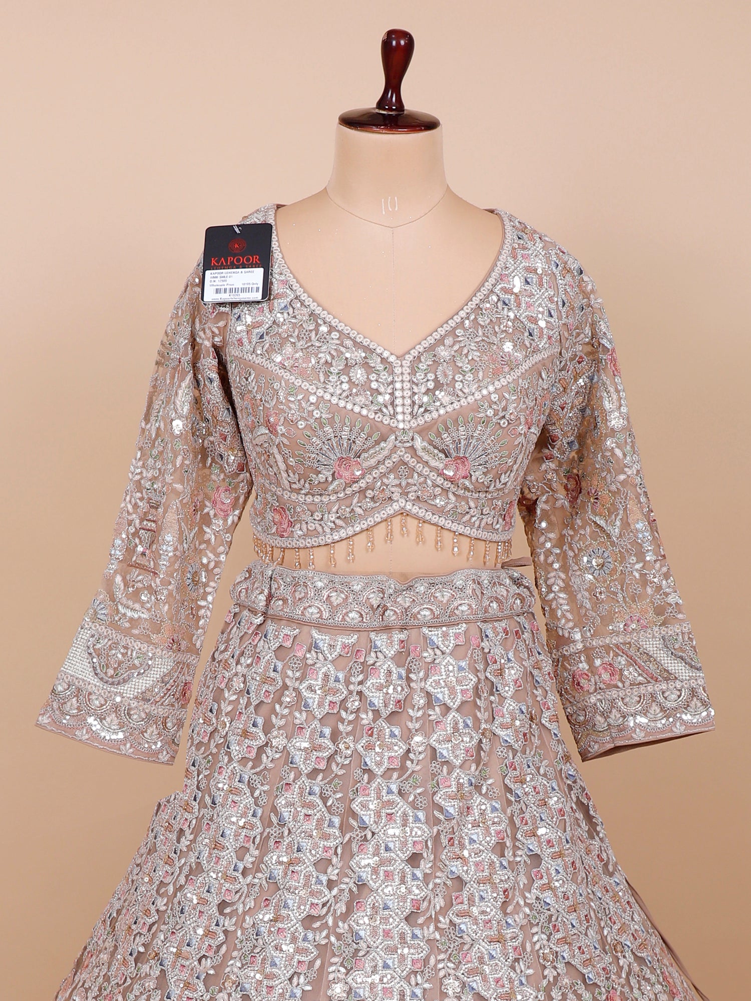 Sunset Peach Sparkle Jarkan Beads Lehenga