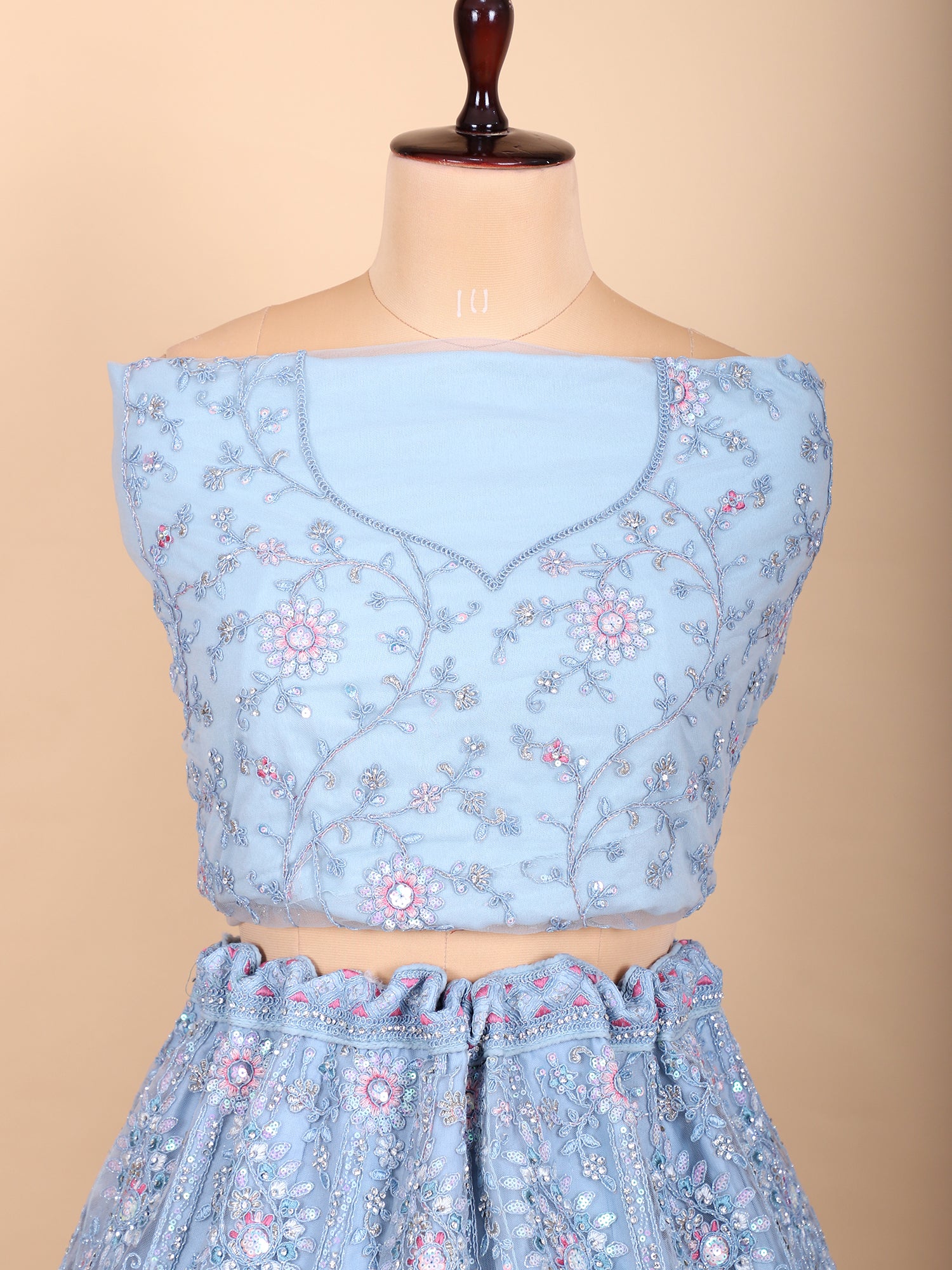 Powder Blue Jarkan Work Bridal Lehenga