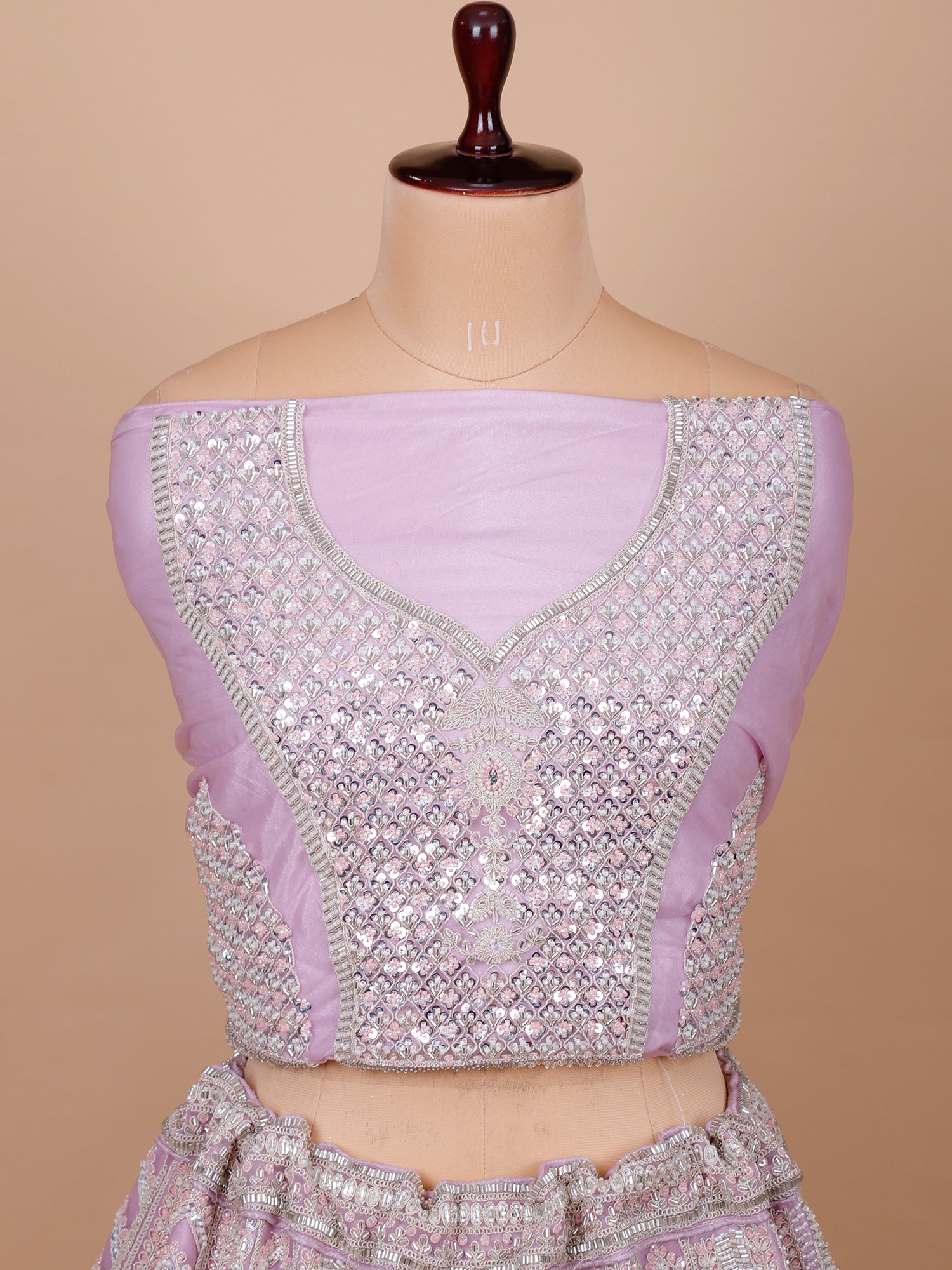 Onion Pink Silk Lehenga With Handwork And Beadwork