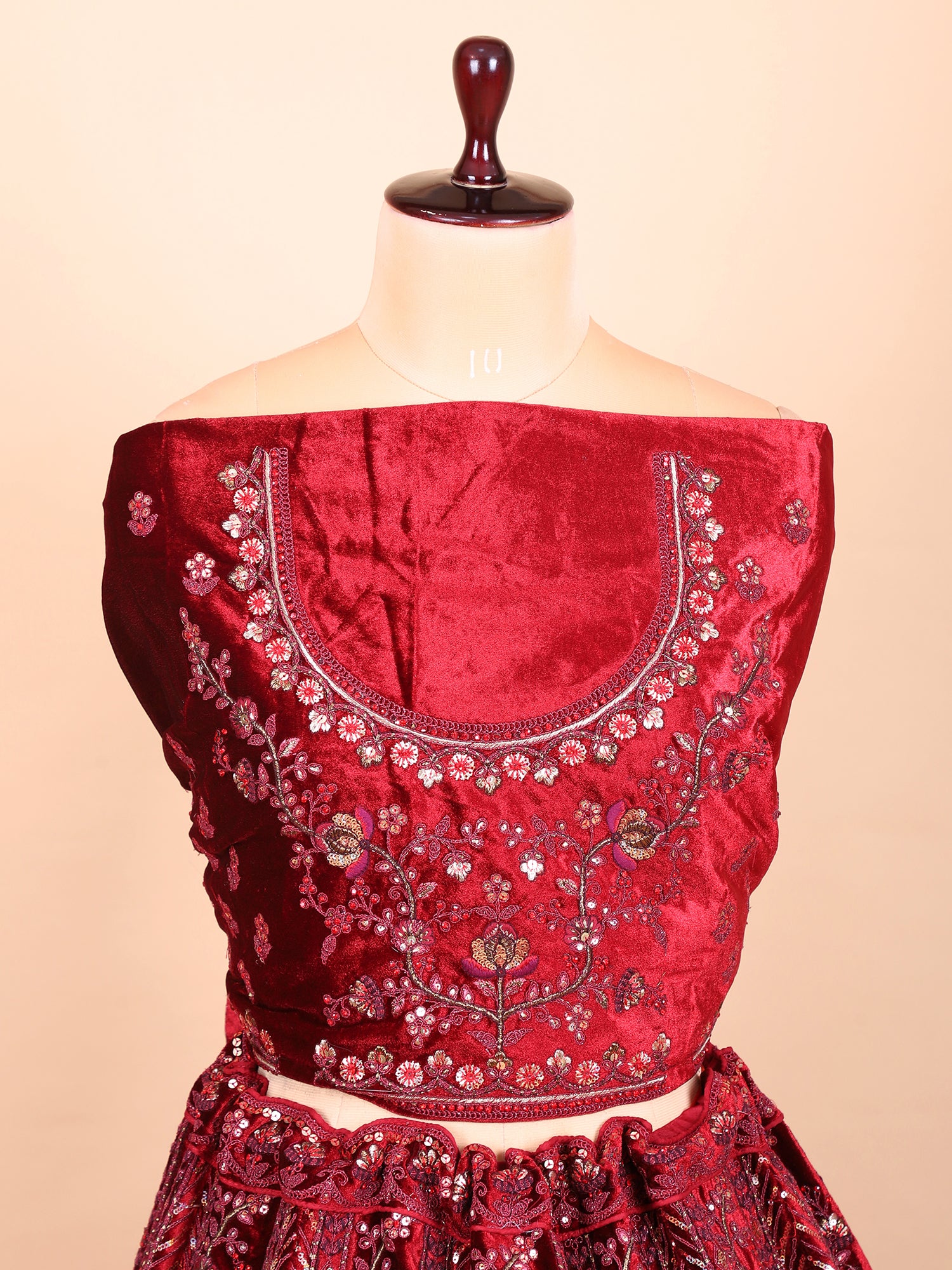 Regal Maroon Velvet Jarkan Mirror Bridal Lehenga