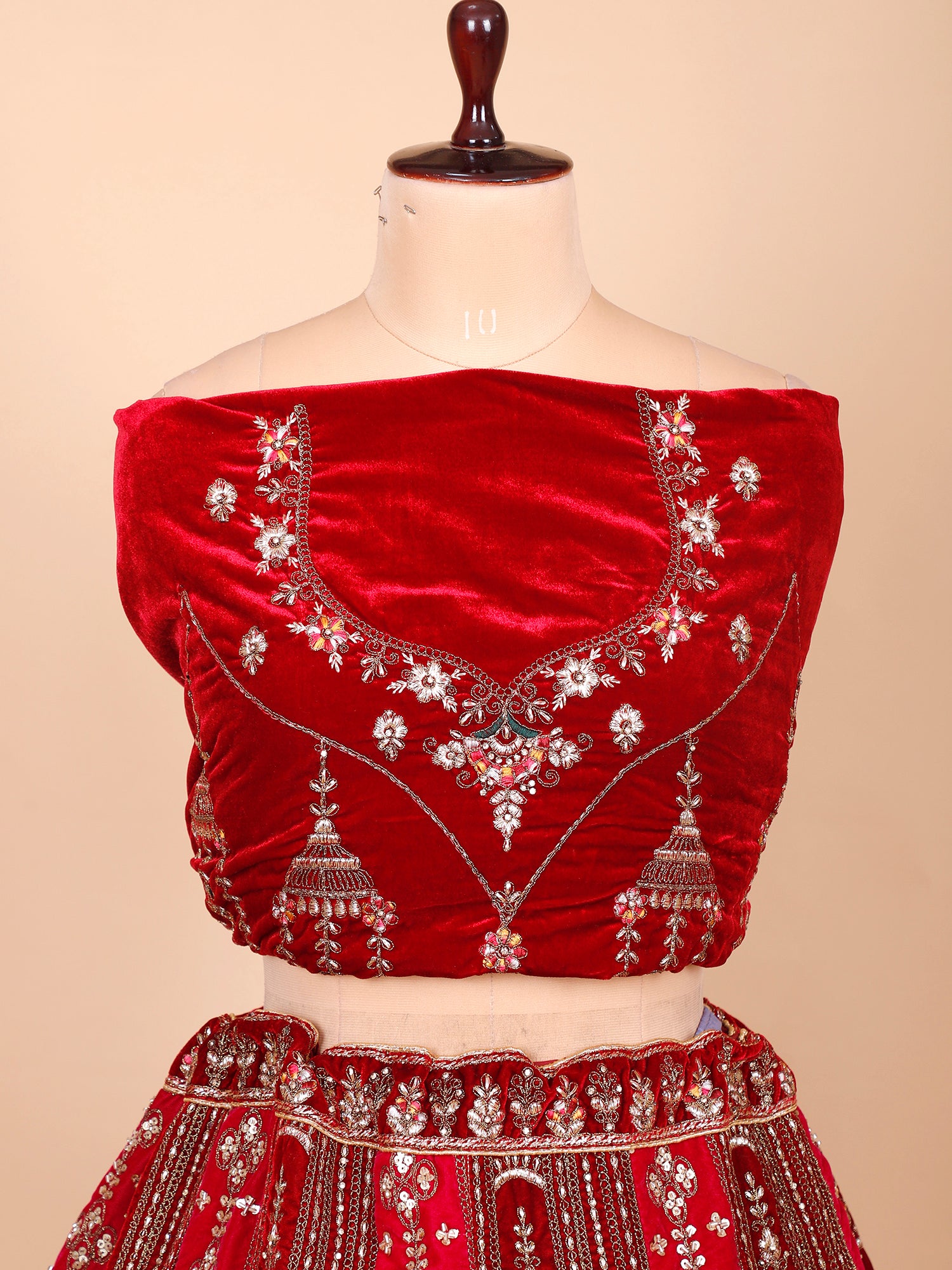 Red Maroon Velvet Bridal Lehenga