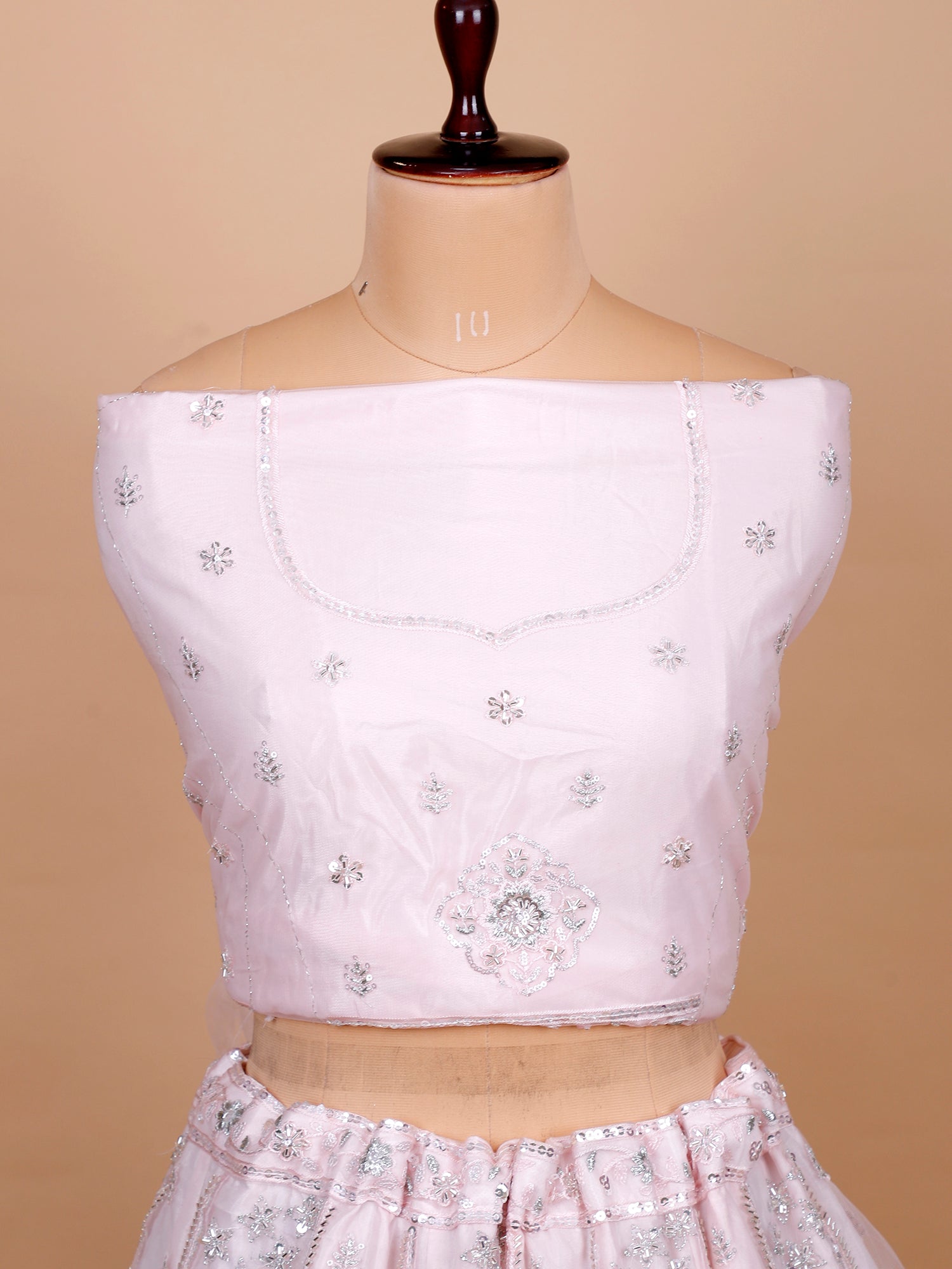 Baby Pink Net Lehenga With Sequins