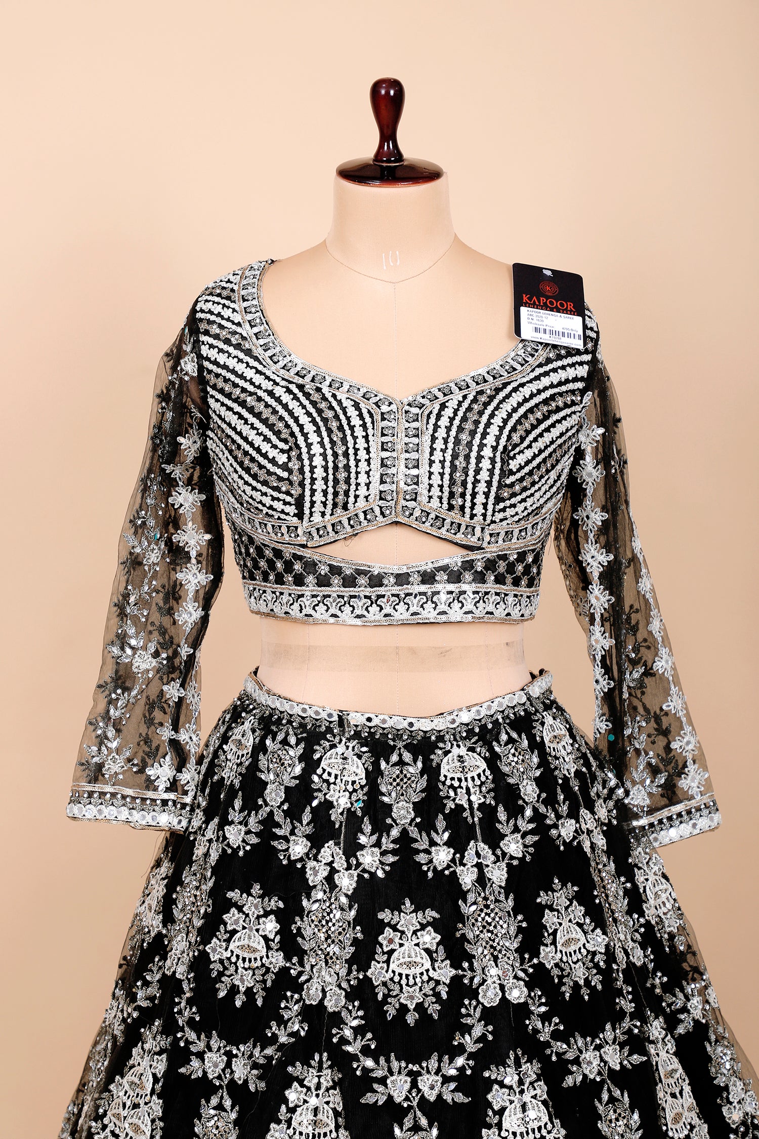 Black Net Embroidered Crop Top With Threads