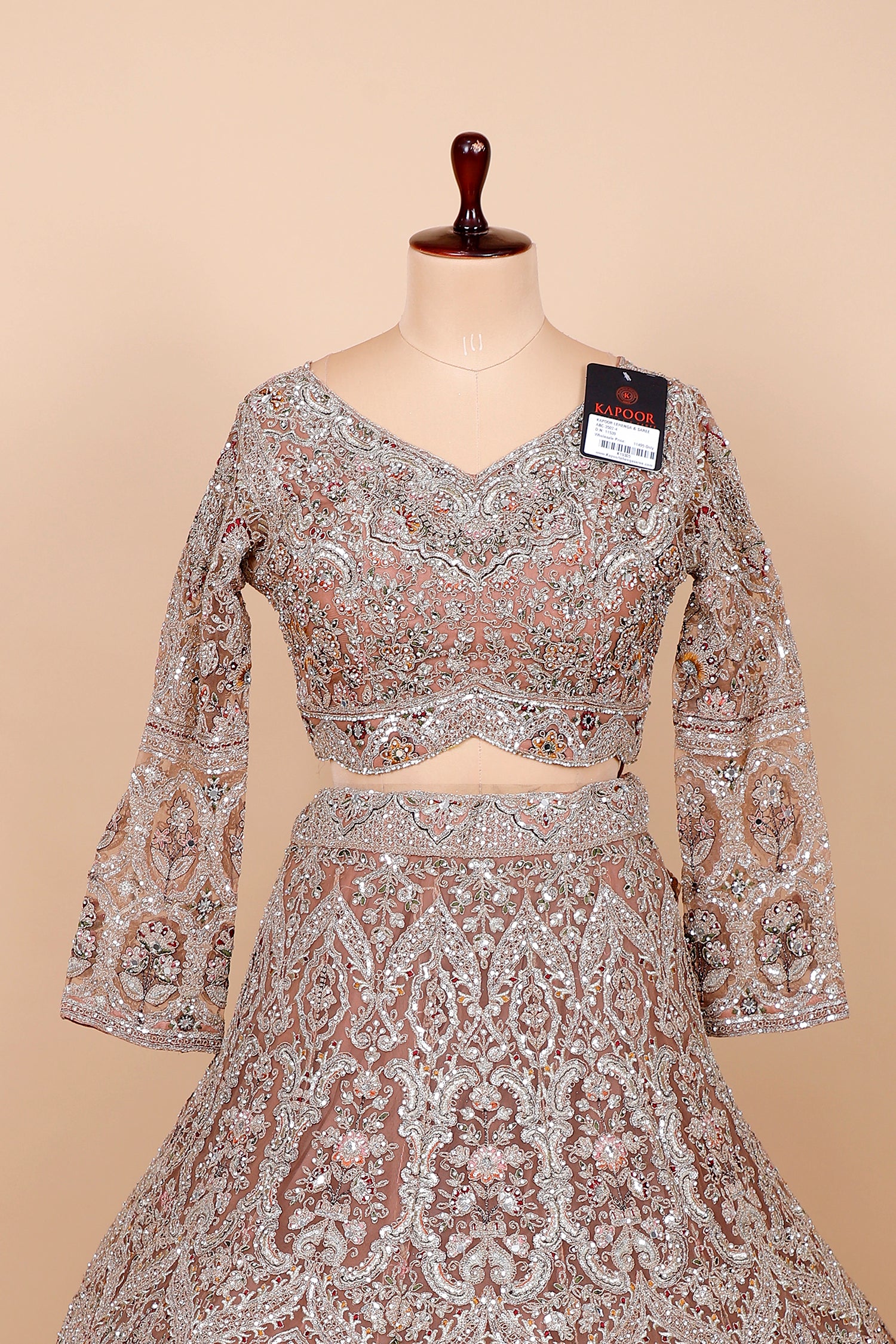 Light Brown Net Lehenga With Mirror Sequins