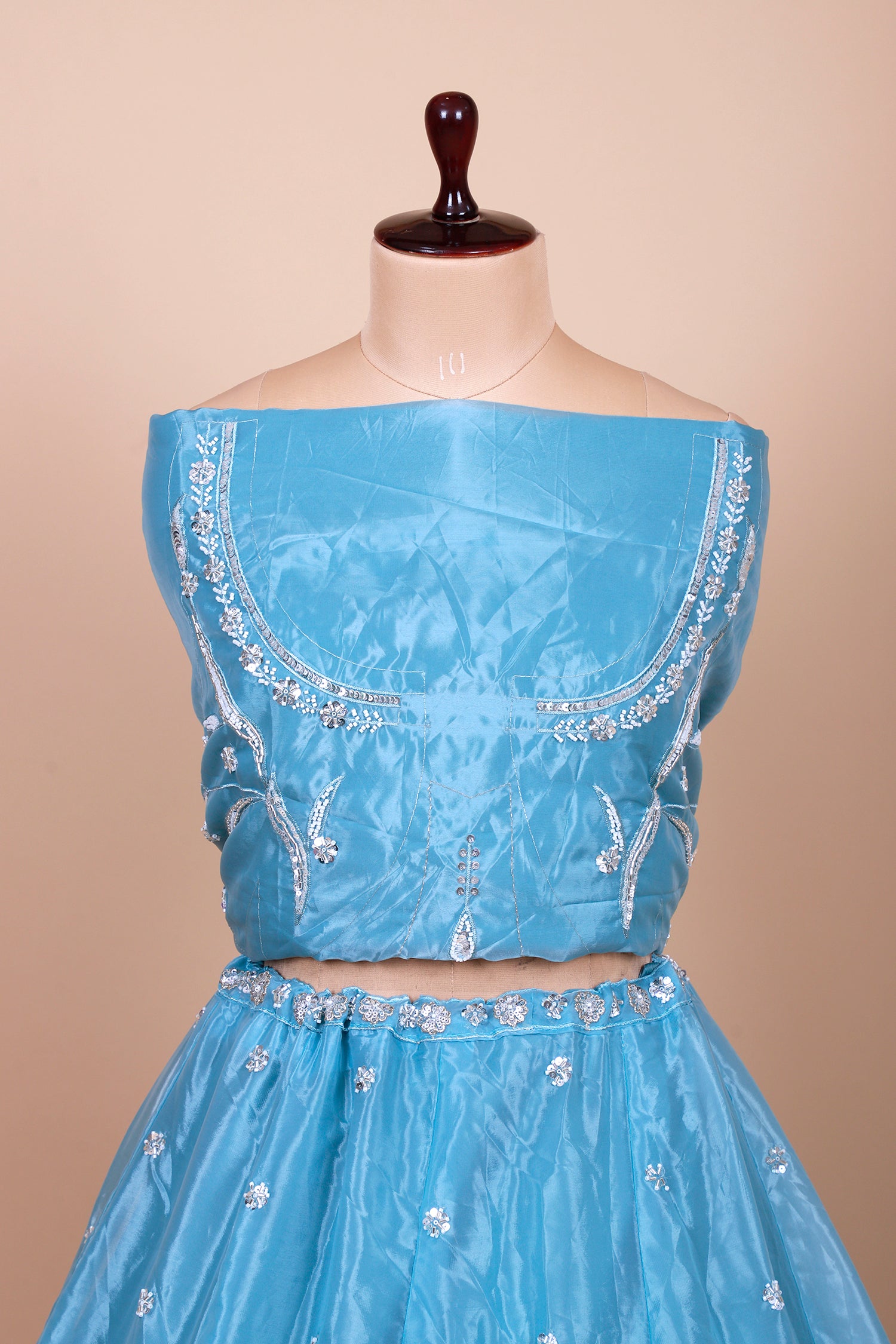 Rama Blue Net Lehenga With Sequins Embroidery