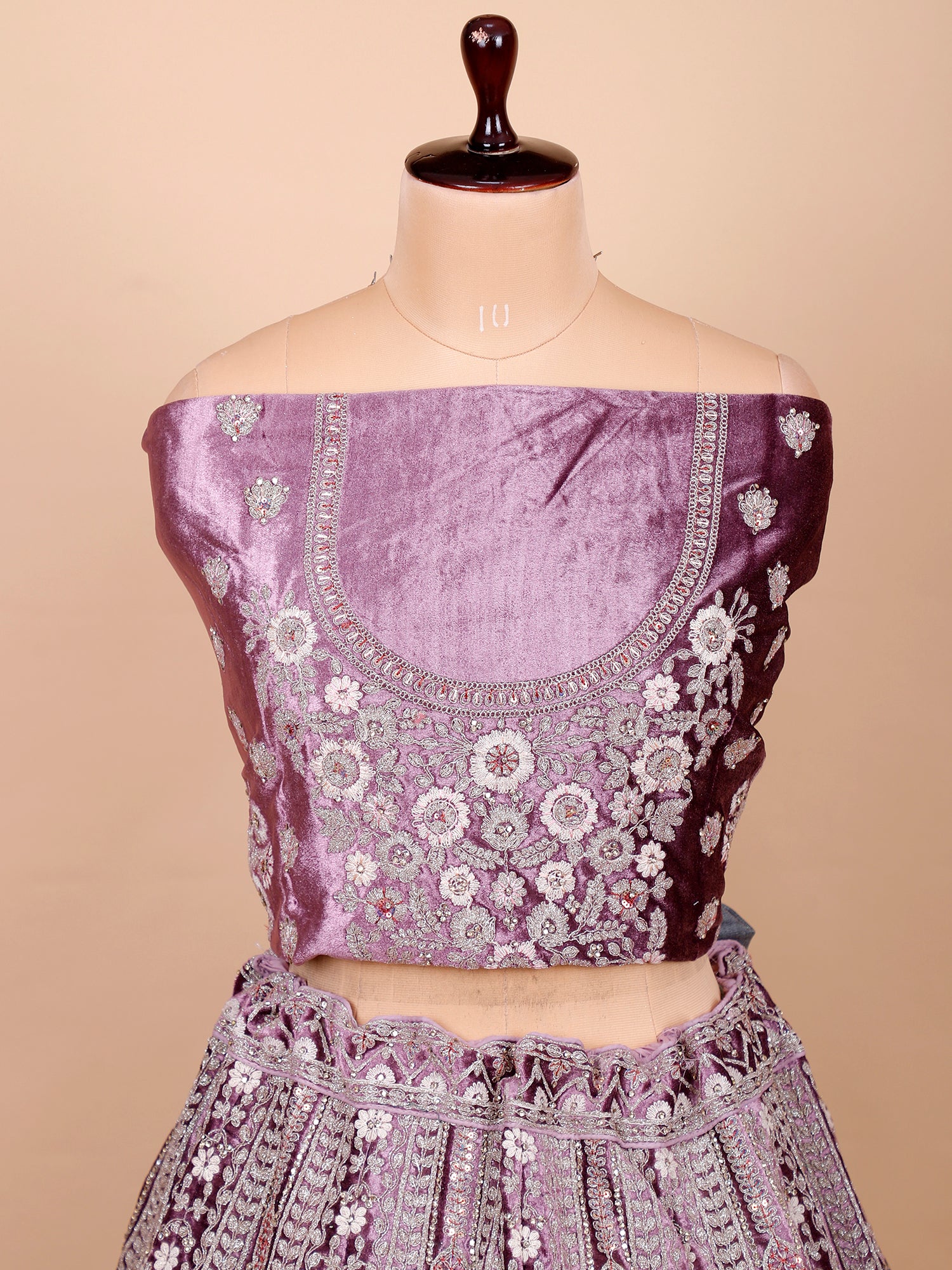 Onion Pink Velvet Lehenga With Jarkan Work