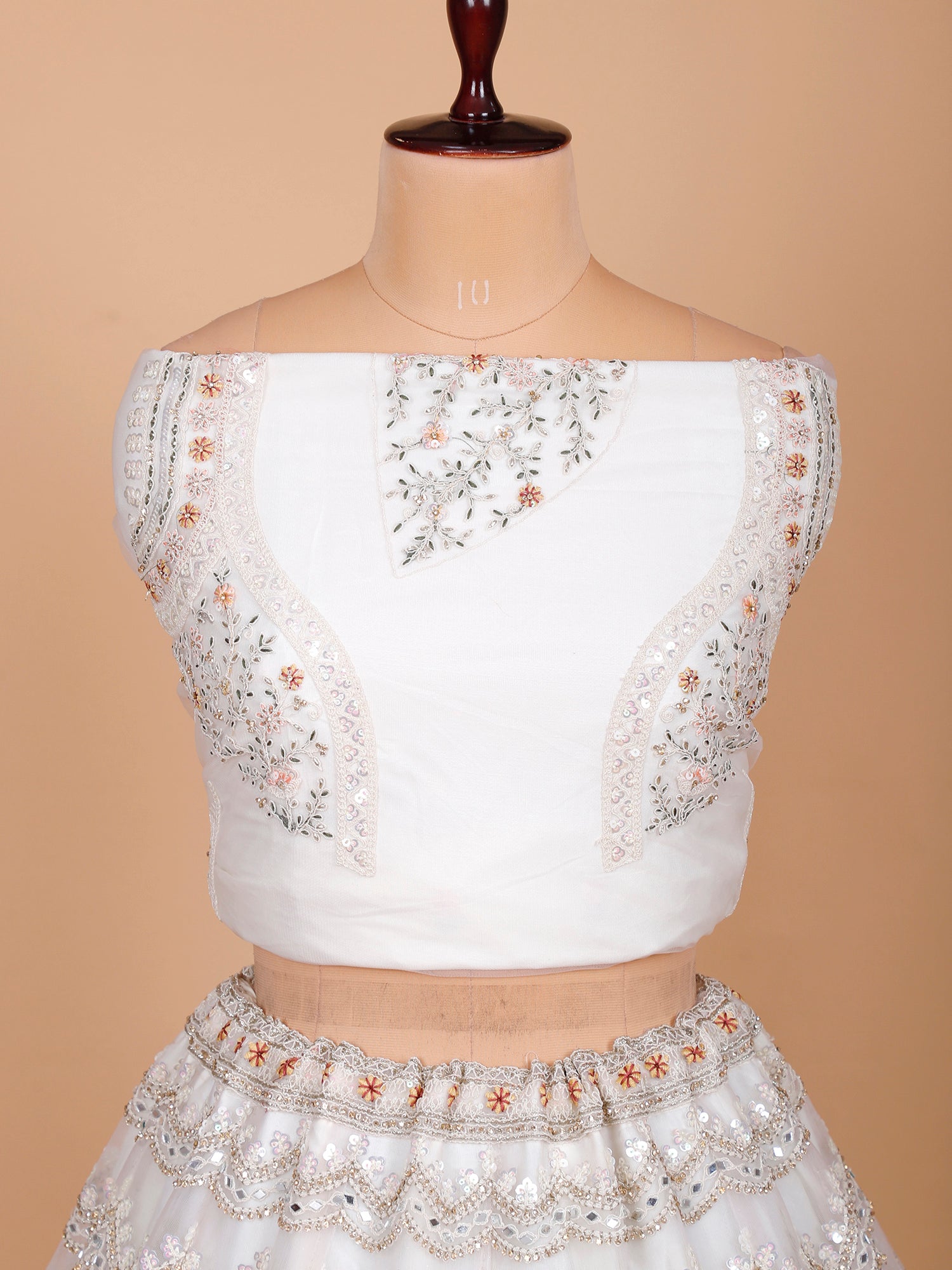 White Lehenga With Thread Embroidery