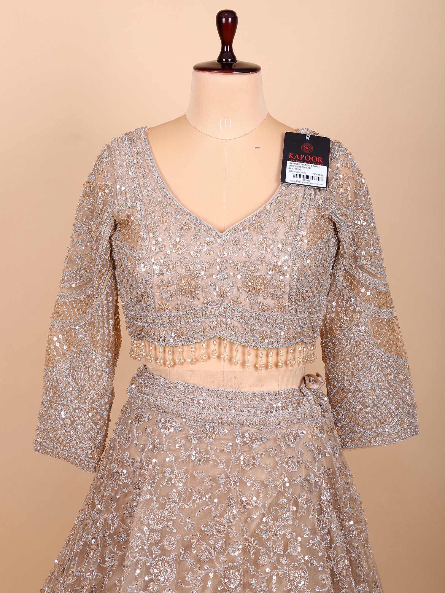 Light Chickoo Glasscut Handwork Lehenga