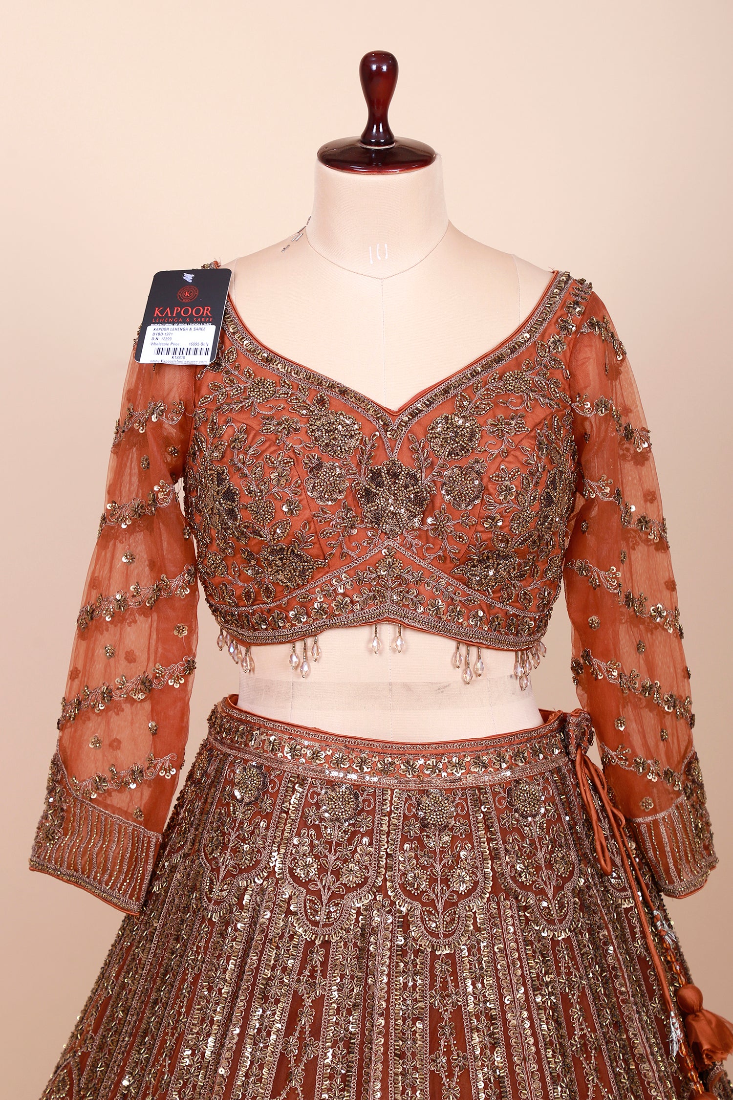 Rust Orange Jarkan Sequins Handwork Lehenga