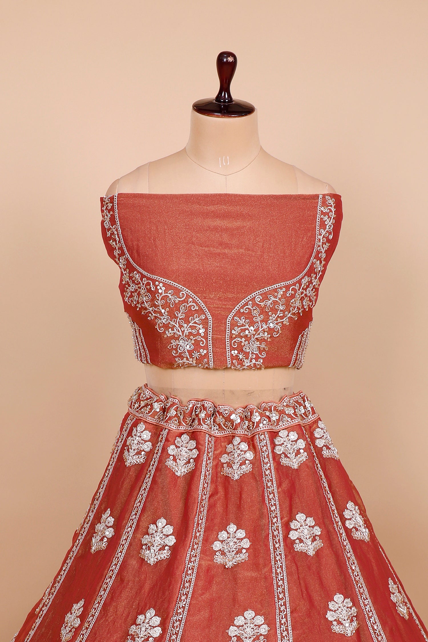 Shimmering Peach Pink Thread Lehenga