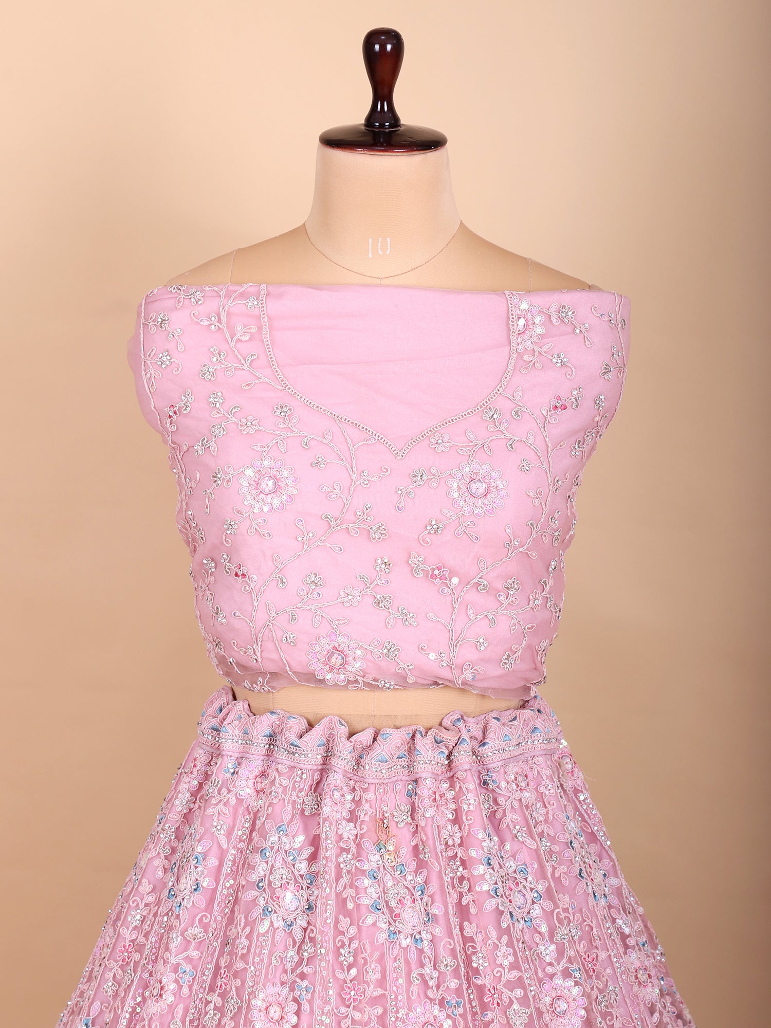 Buy Net Jarkan Pink Lehenga Online