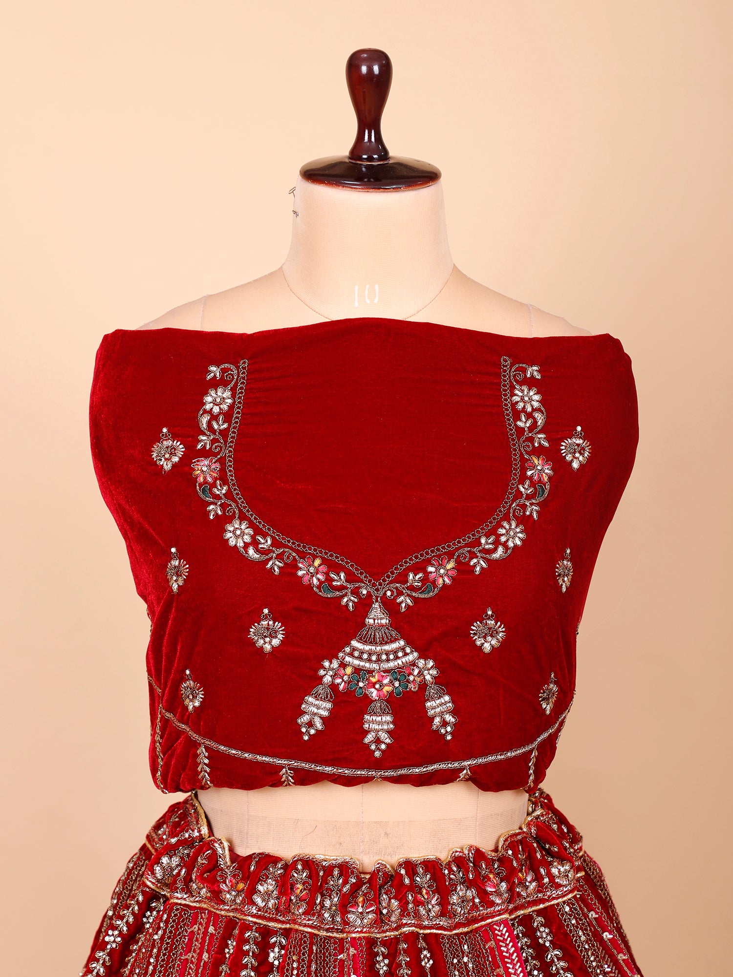 Embroidered Maroon Velvet Bridal Lehenga
