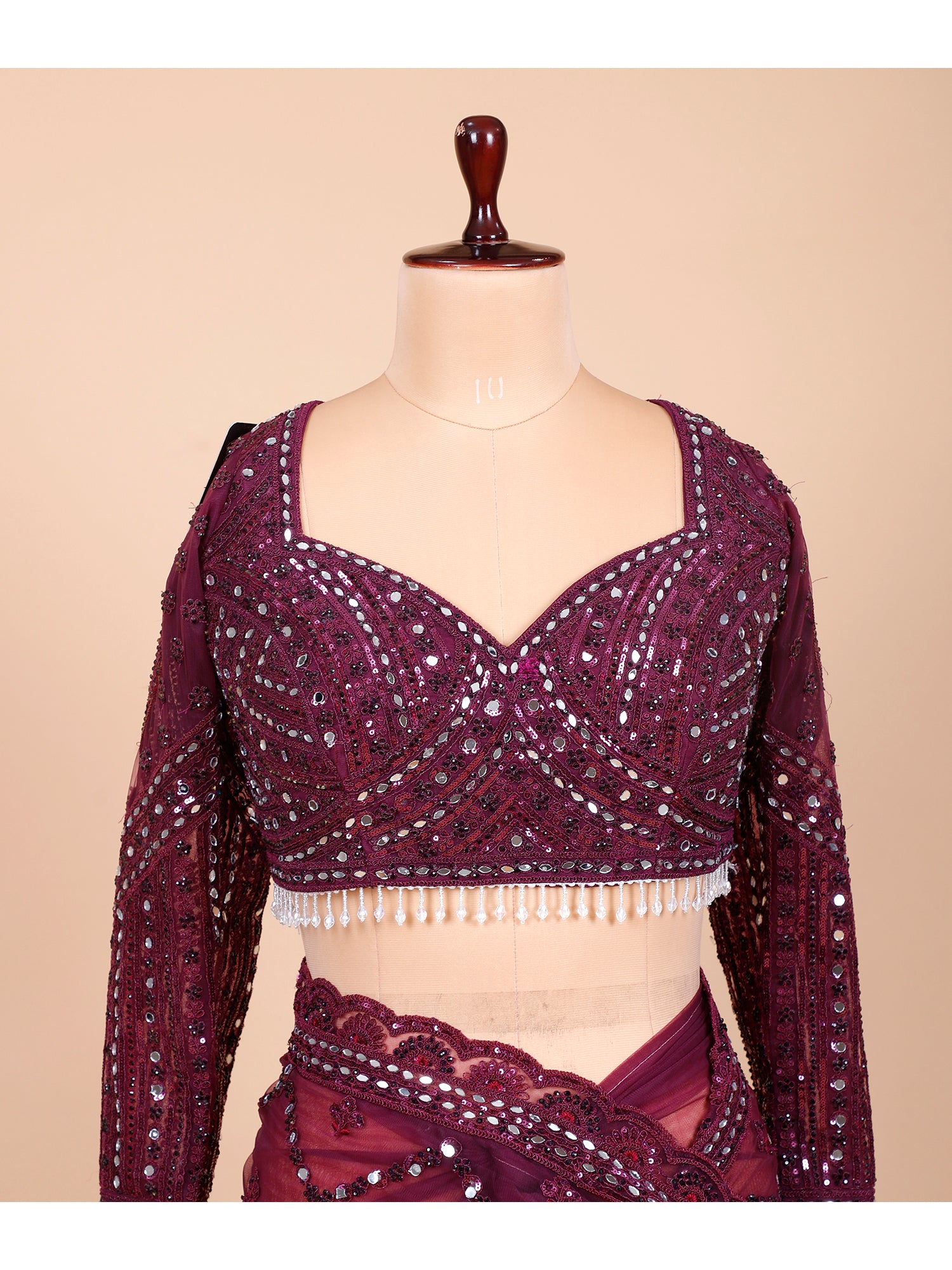 Purple Embroidered Net Sequin Saree