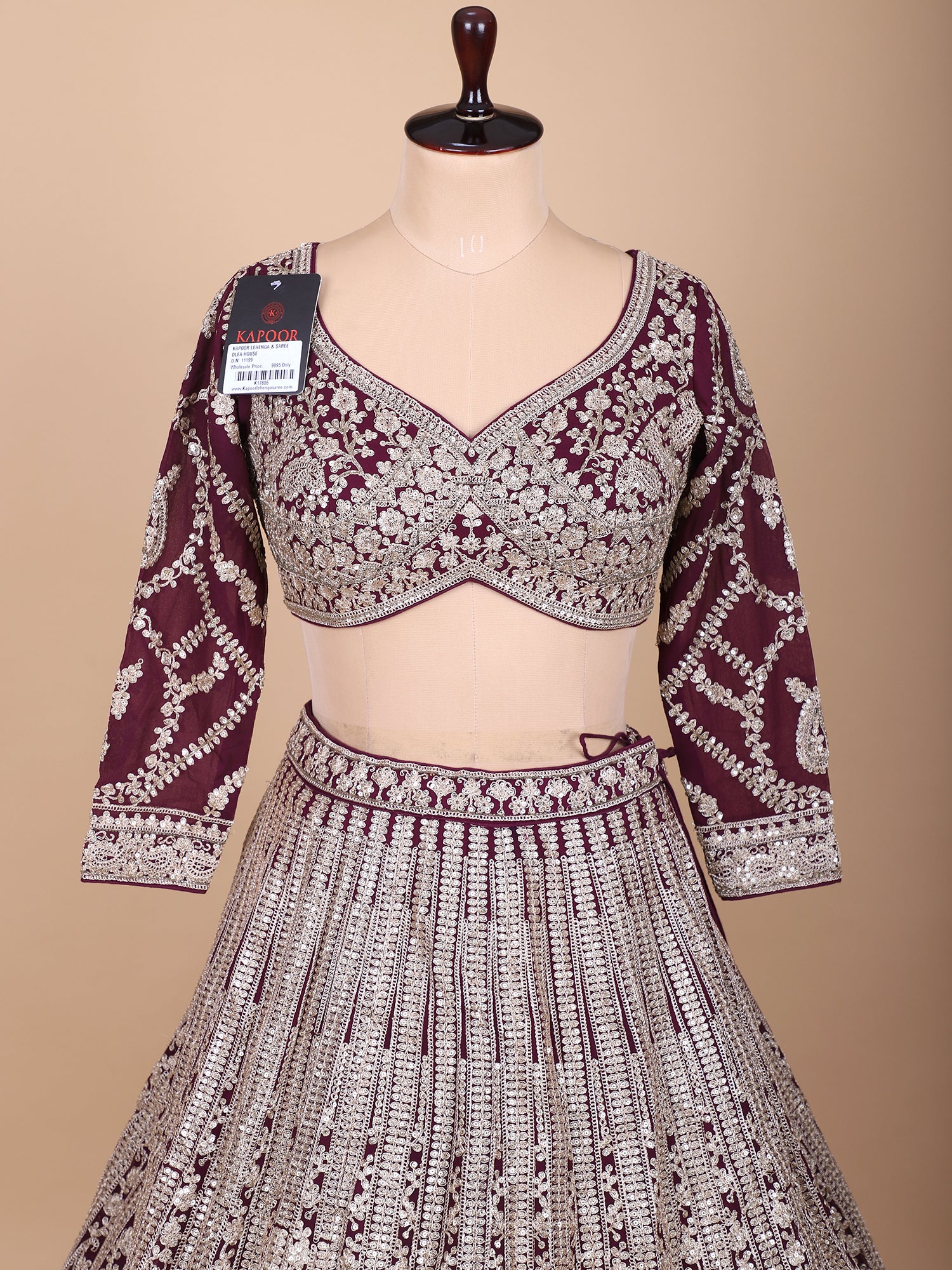 Royal Maroon Georgette Embroidered Lehenga