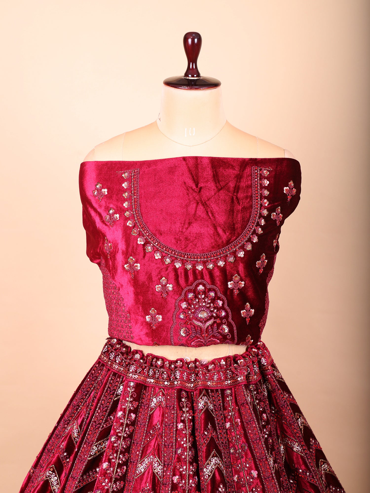 Royal Maroon Velvet Jarkan Mirror Bridal Lehenga