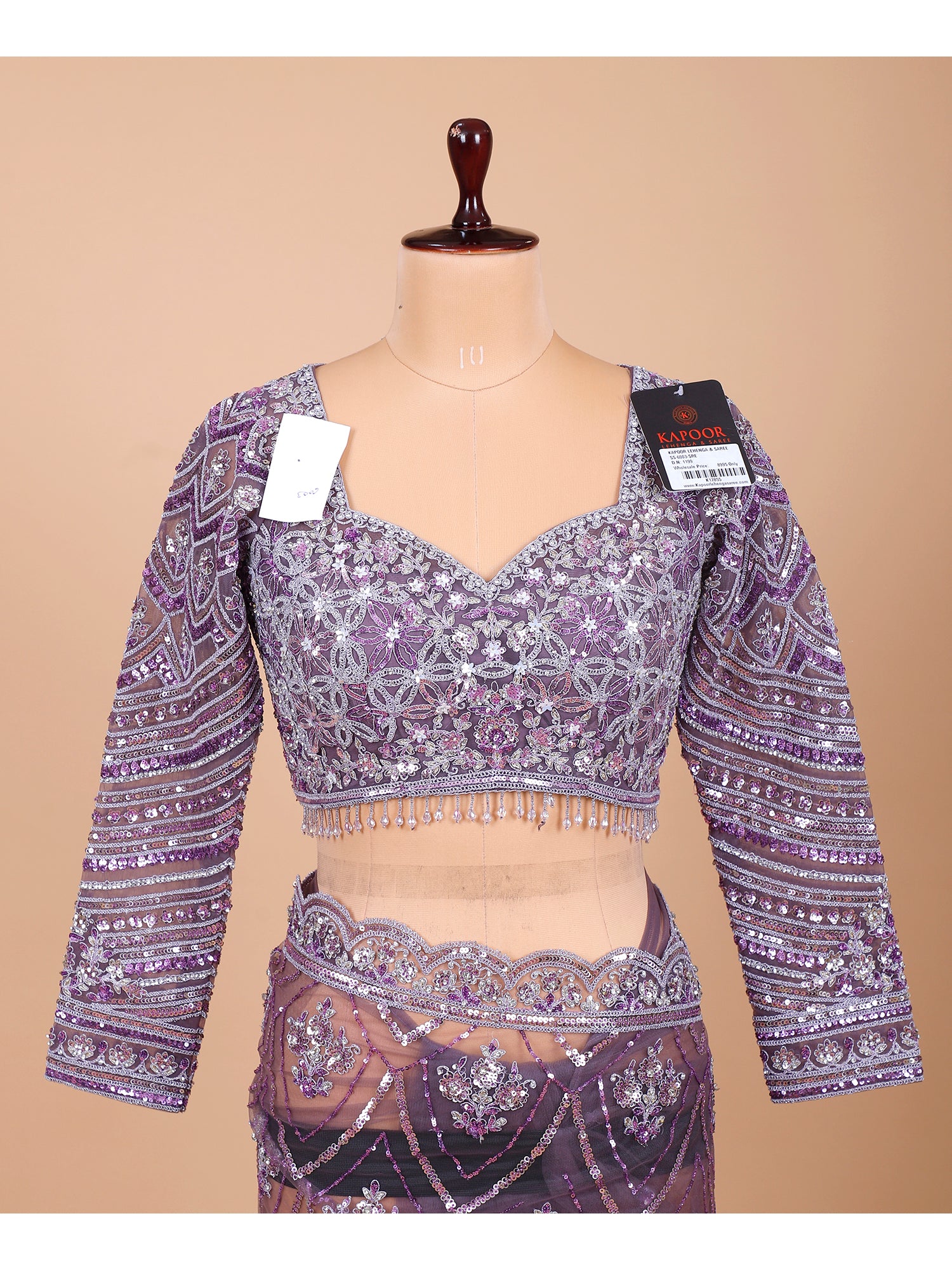 Purple Net Saree With Sequin