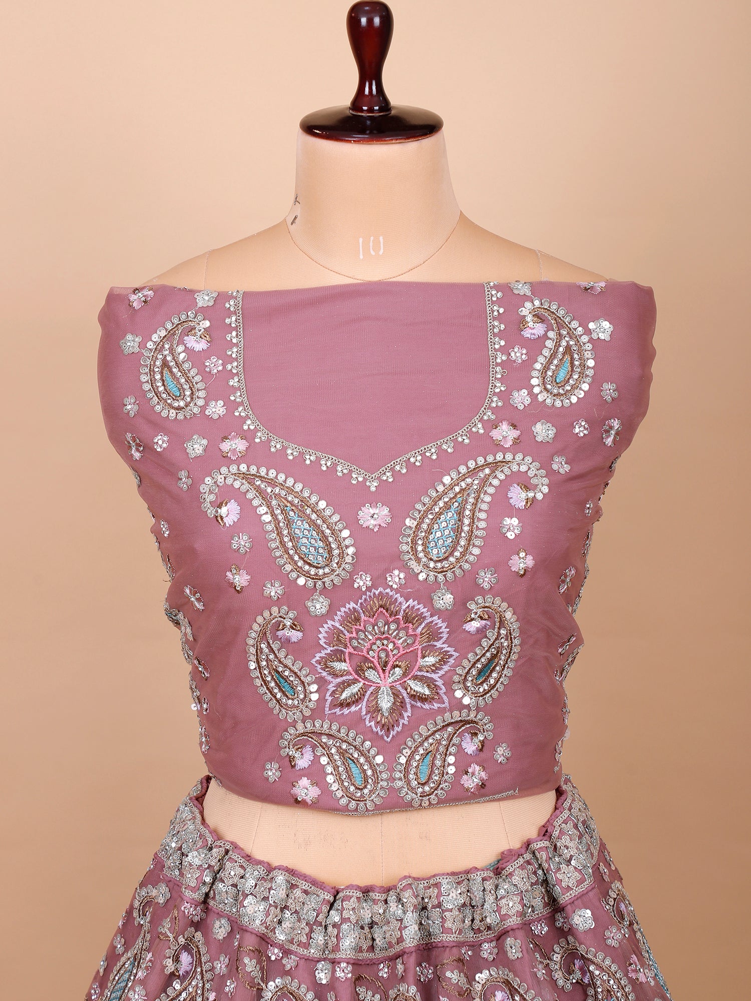 Onion Pink Net Lehenga With Sequins