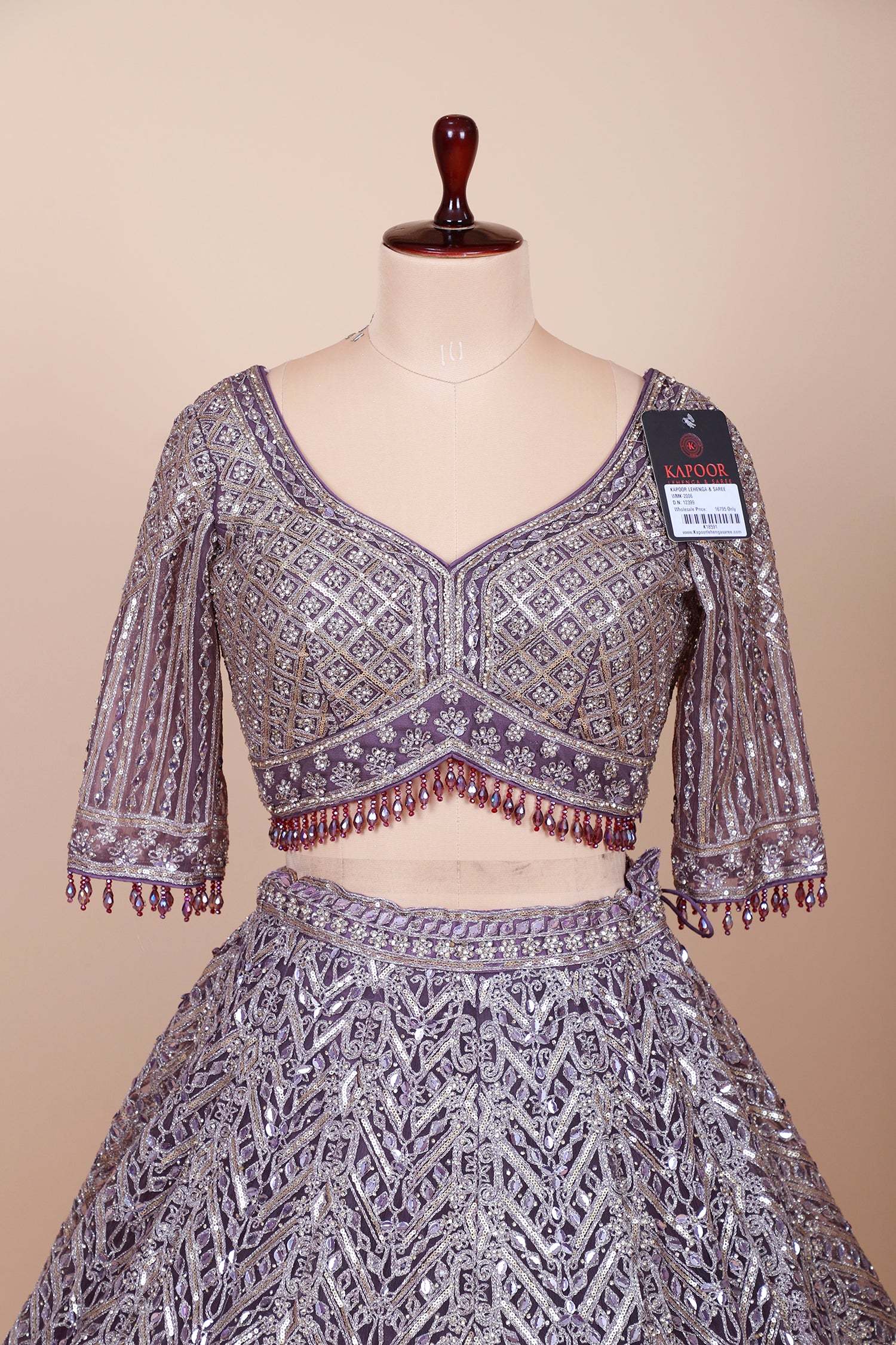 Lilac Net Lehenga With Sequins