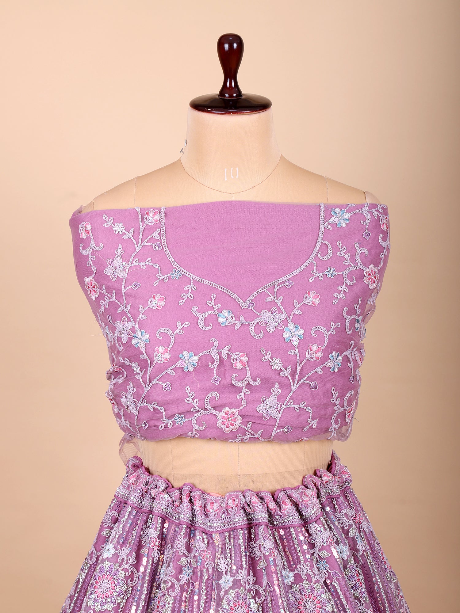 Embroidered Onion Pink Net Lehenga